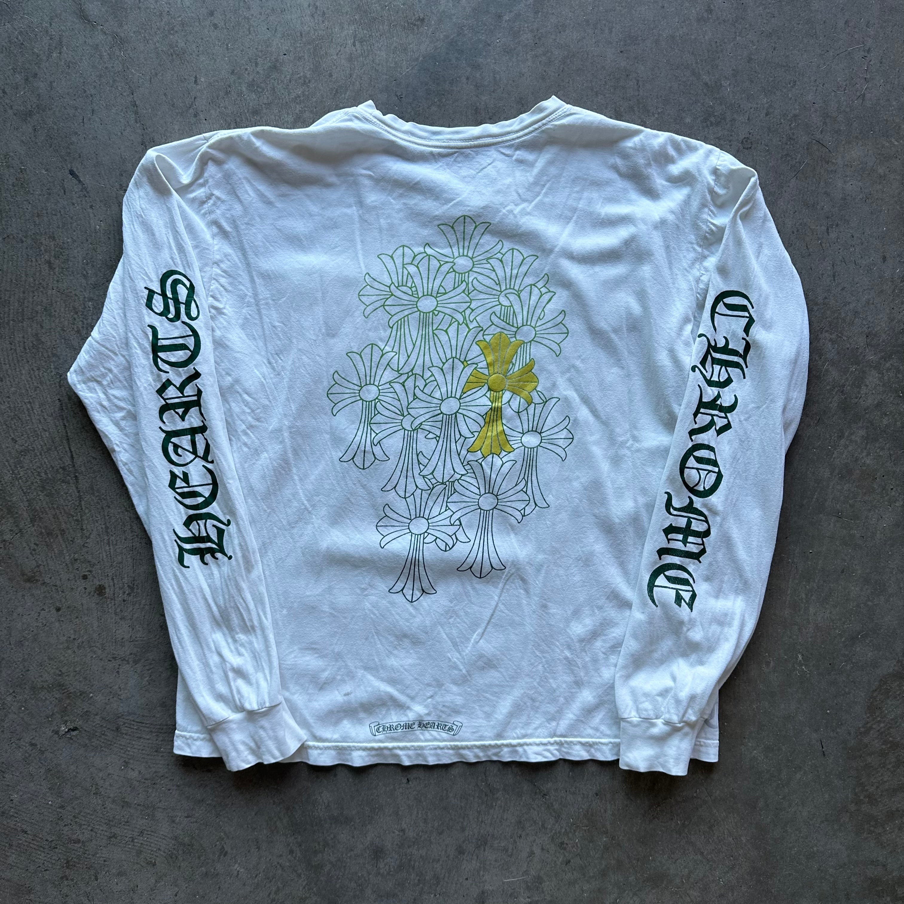 L Green/White Chrome Hearts Crosses Tee