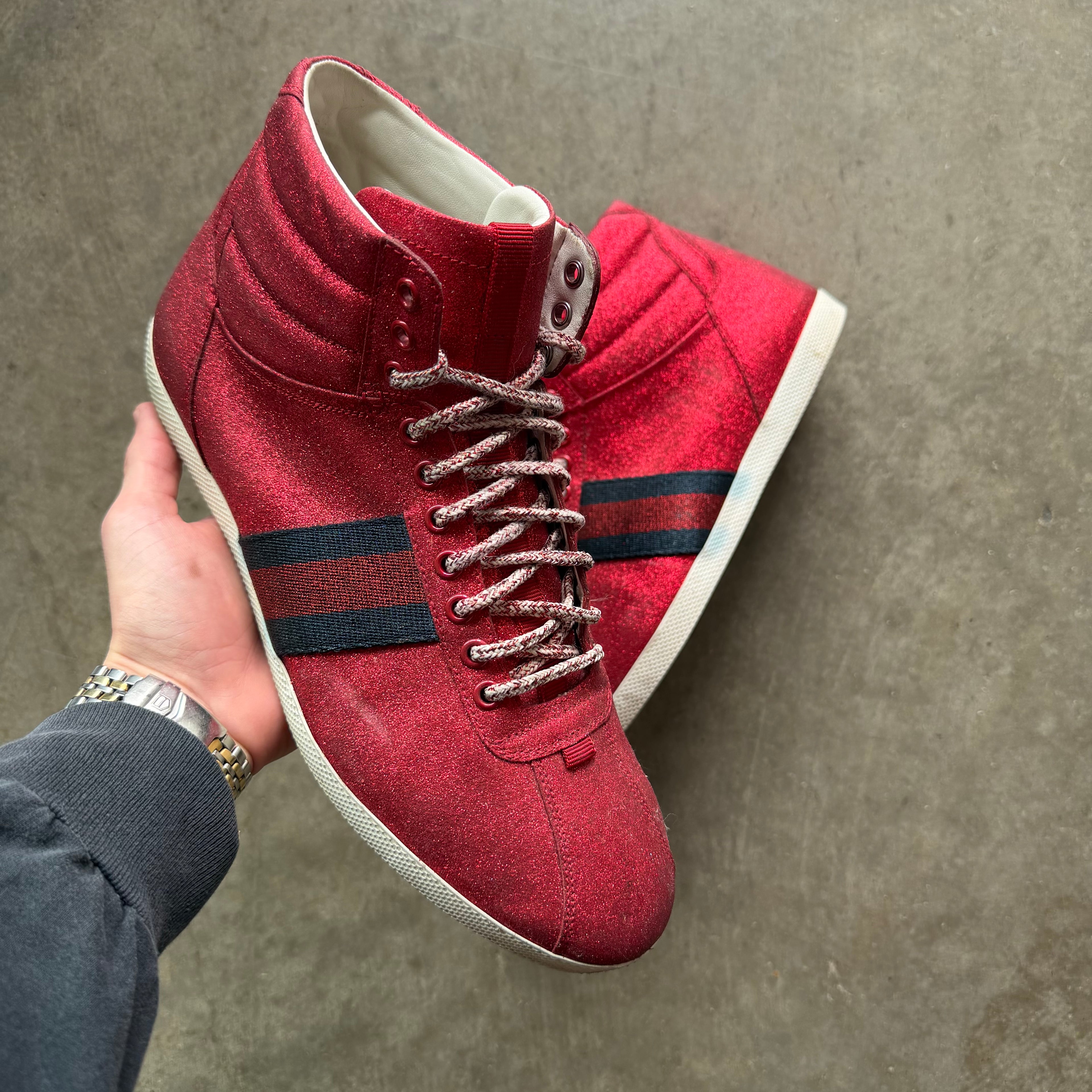 10 Used Gucci Ace High Top Red Glitter