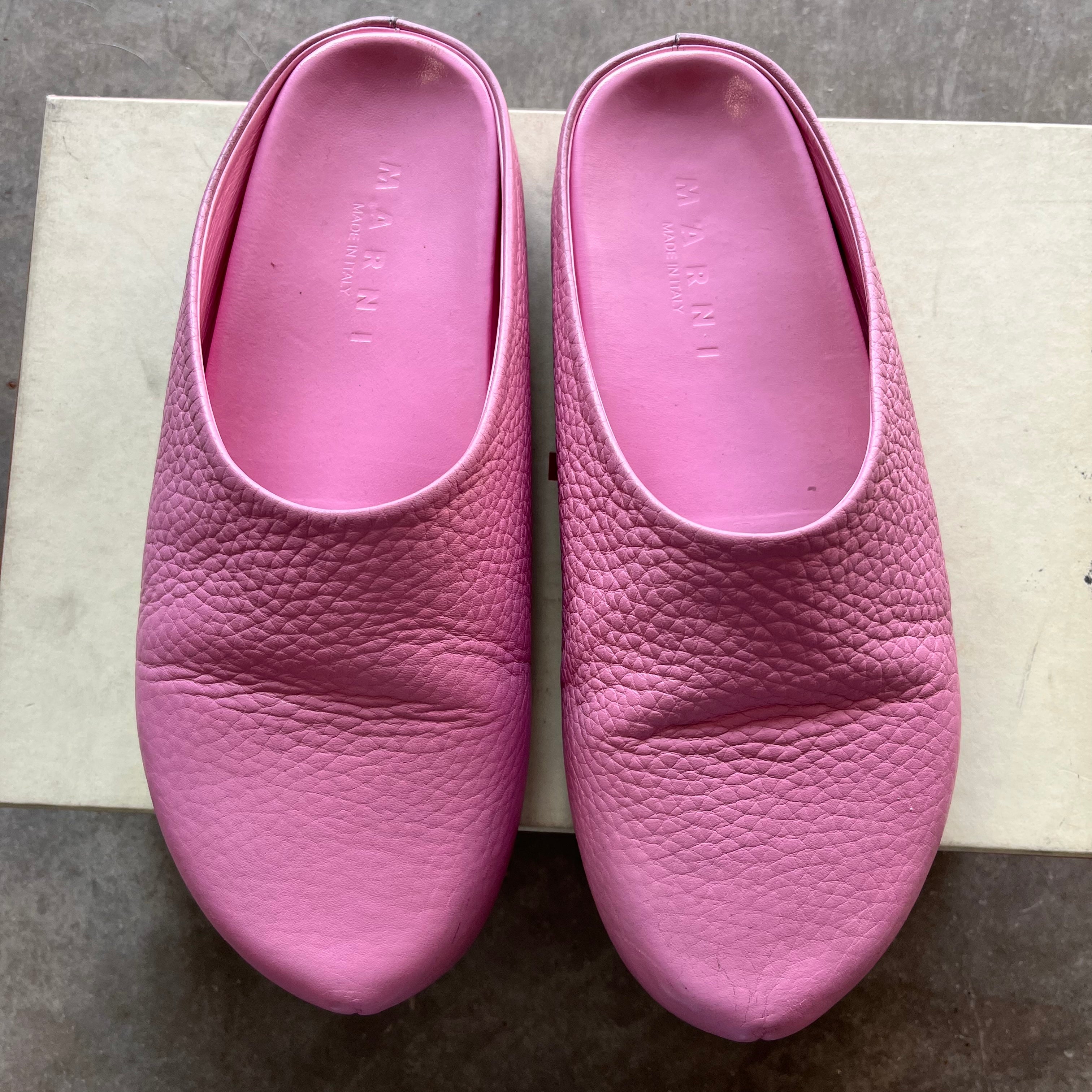 43eu Used Pink Leather Marni Slides