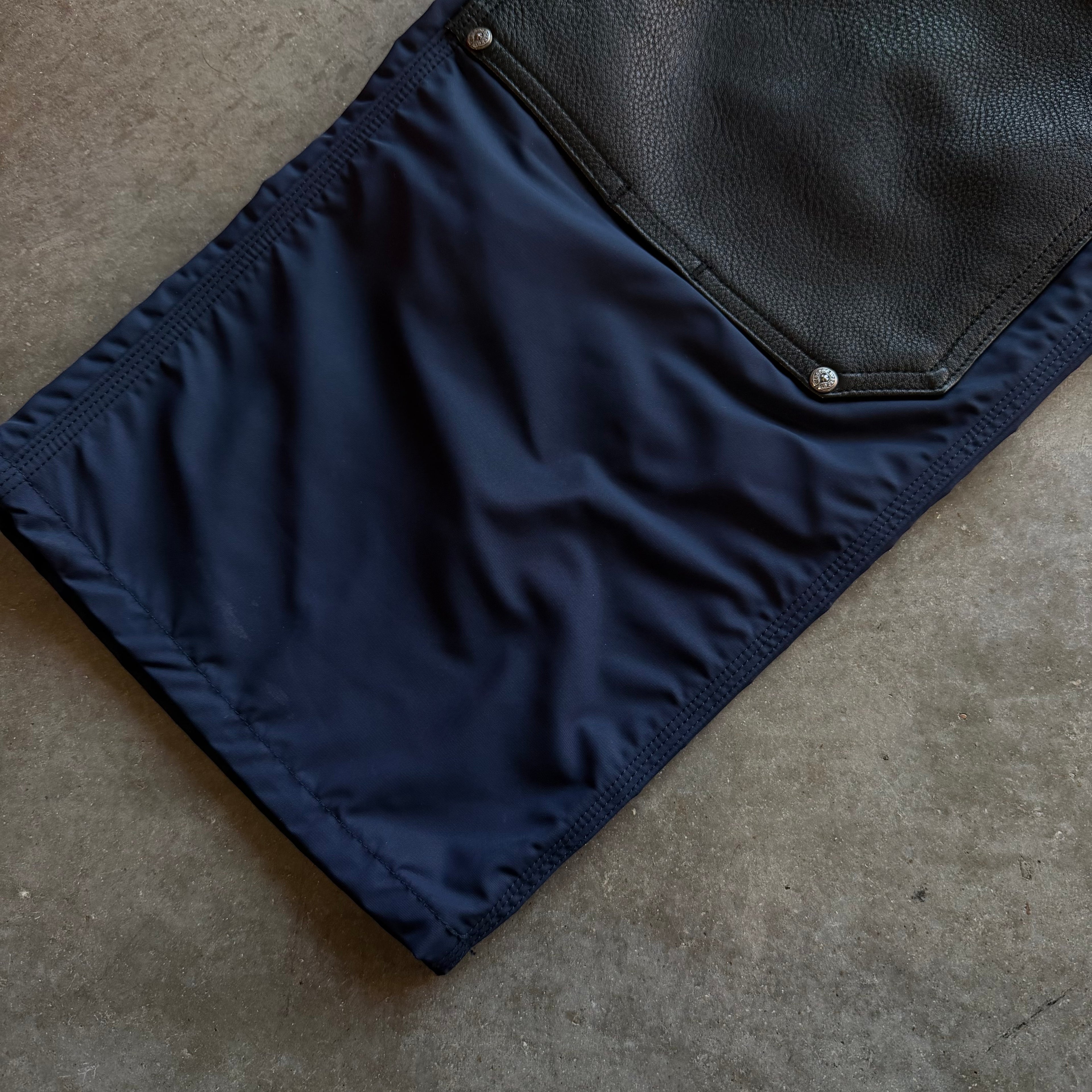 36x29 Chrome Hearts Leather Nylon Double Knees Navy