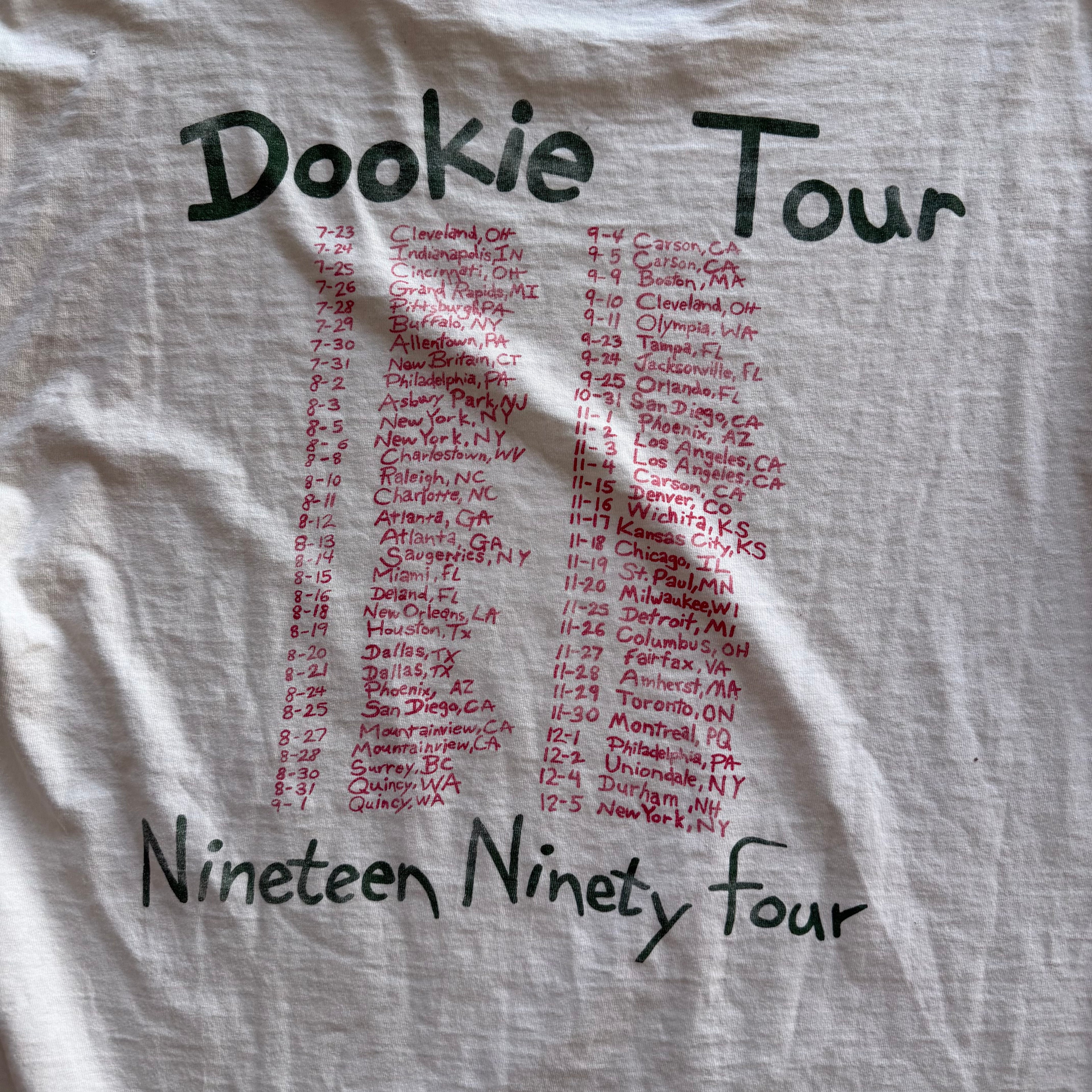 XL 94 Green Day Dookie Tour Tee White