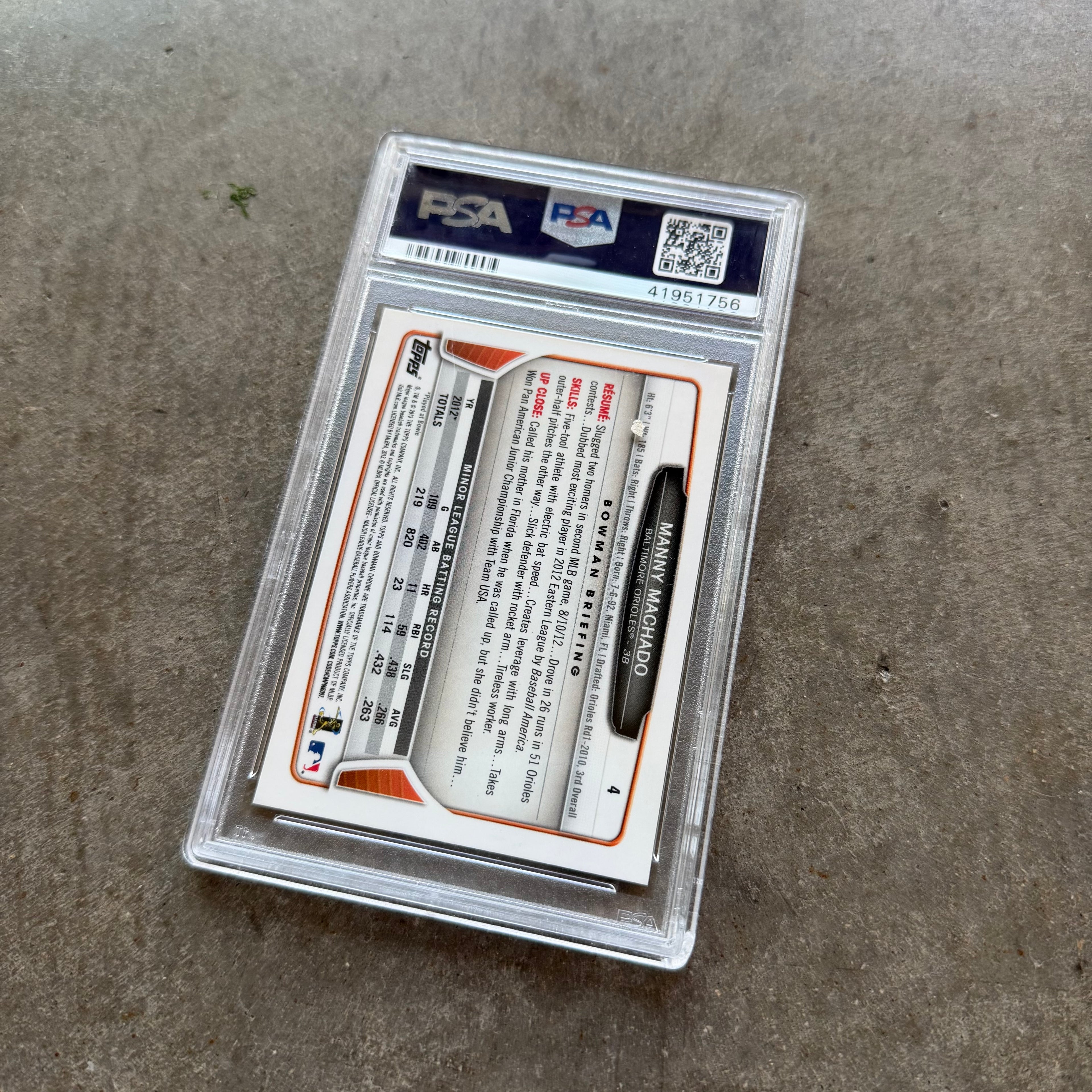 Manny Machado 2013 Bowman Chrome Rookie PSA 9