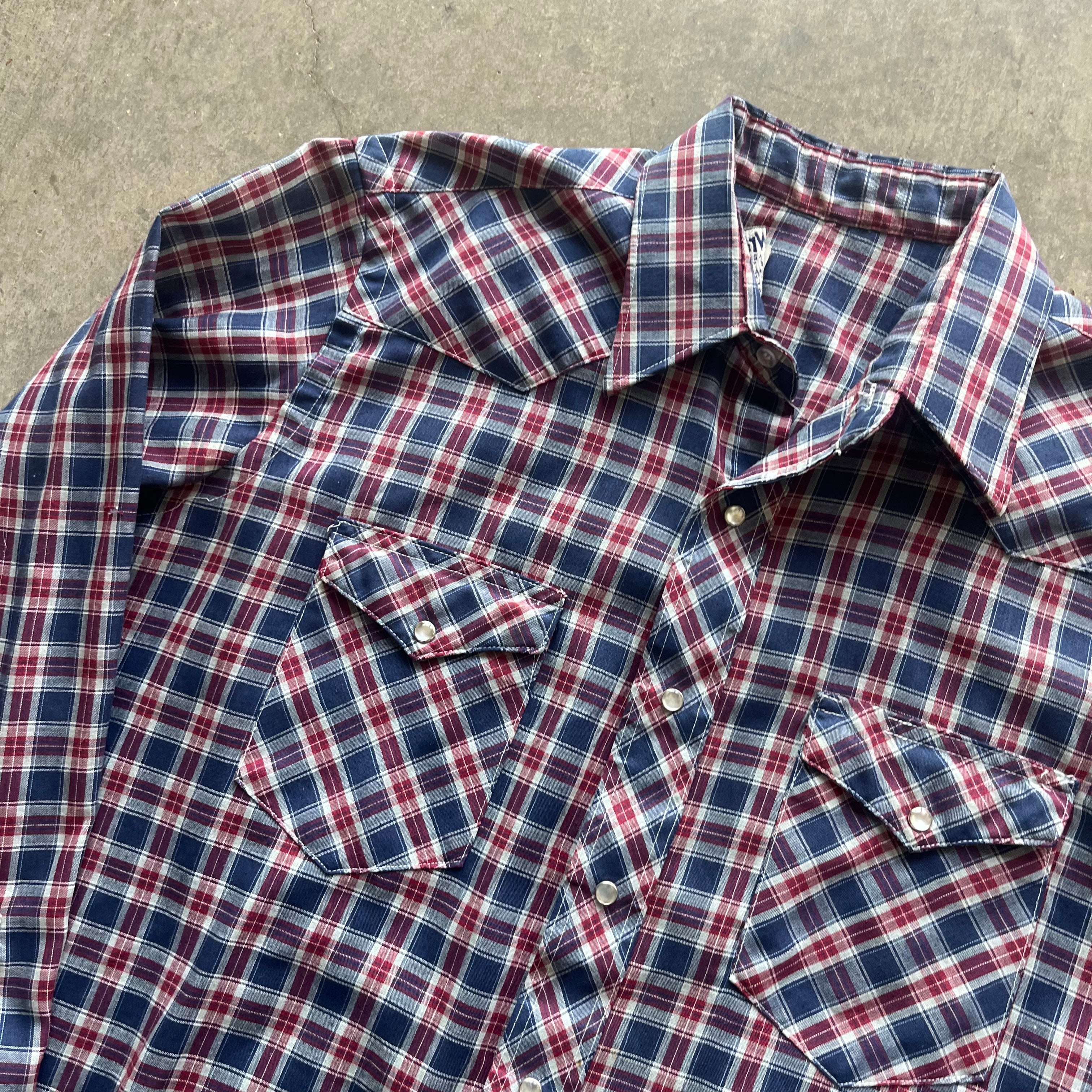 L 1980s Plaid Wrangler Pearl Snap