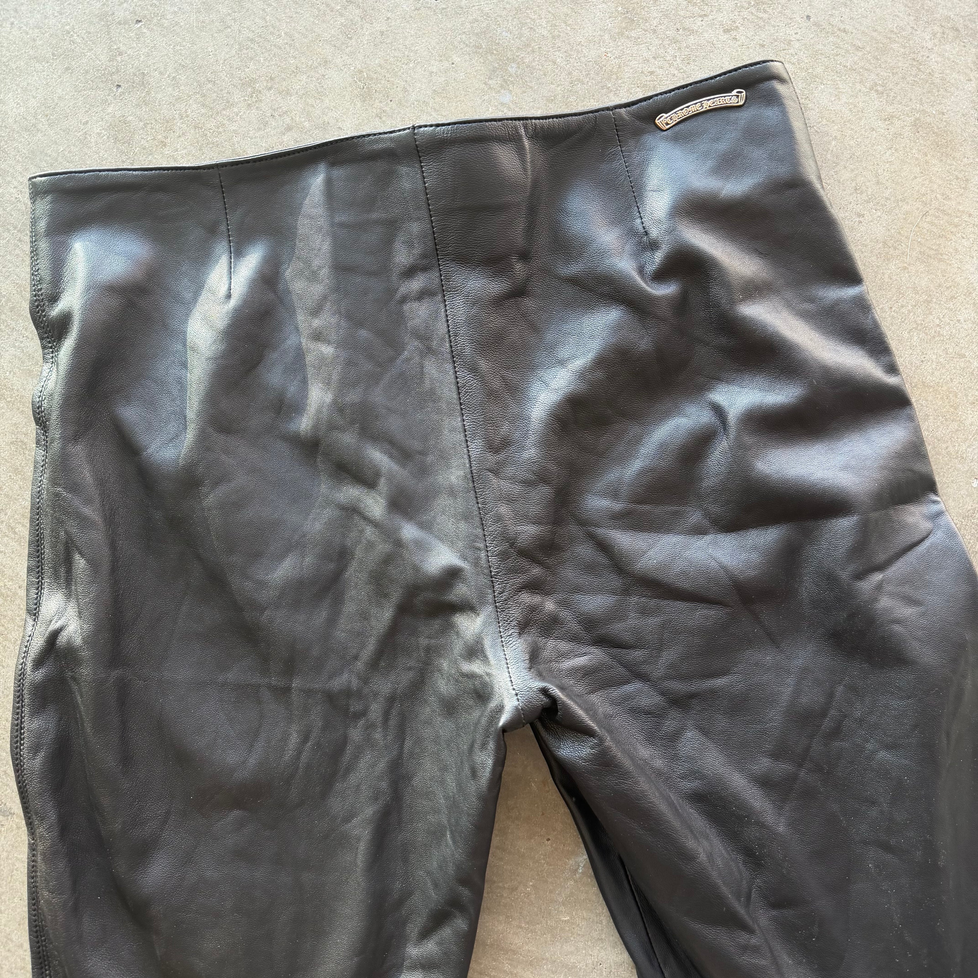 Chrome Hearts Leather Fleur Knee Dagger Zipper Pants