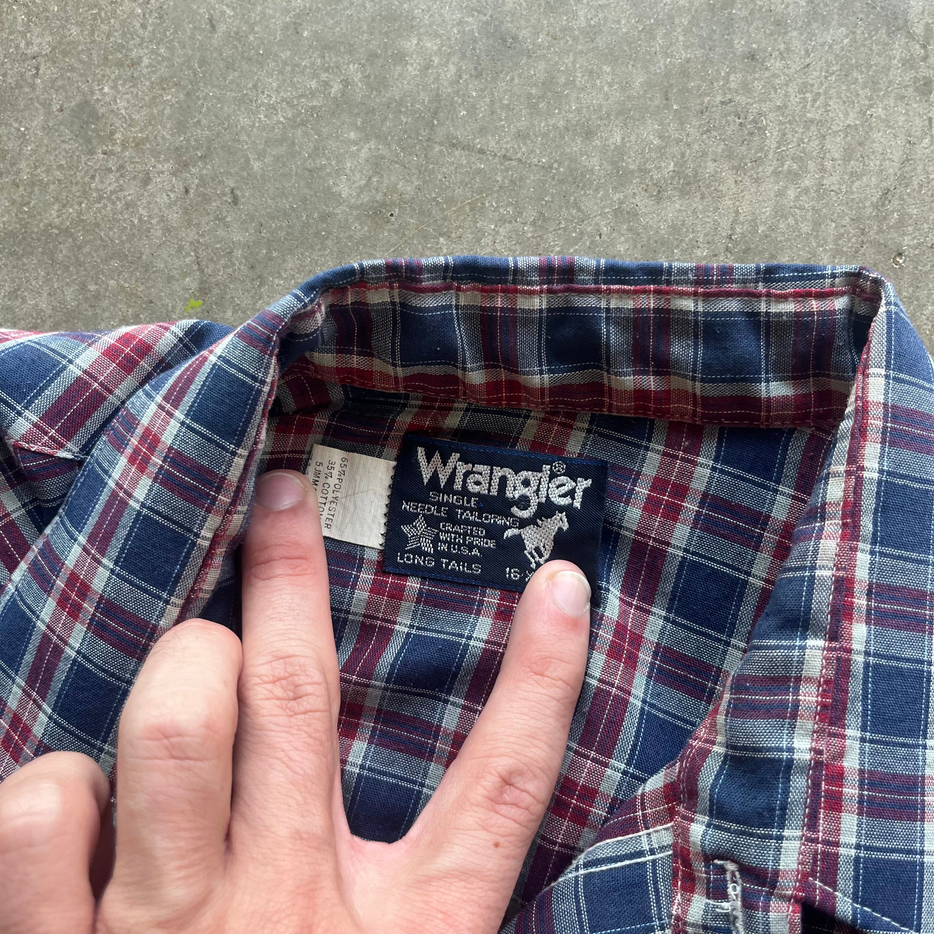L 1980s Plaid Wrangler Pearl Snap