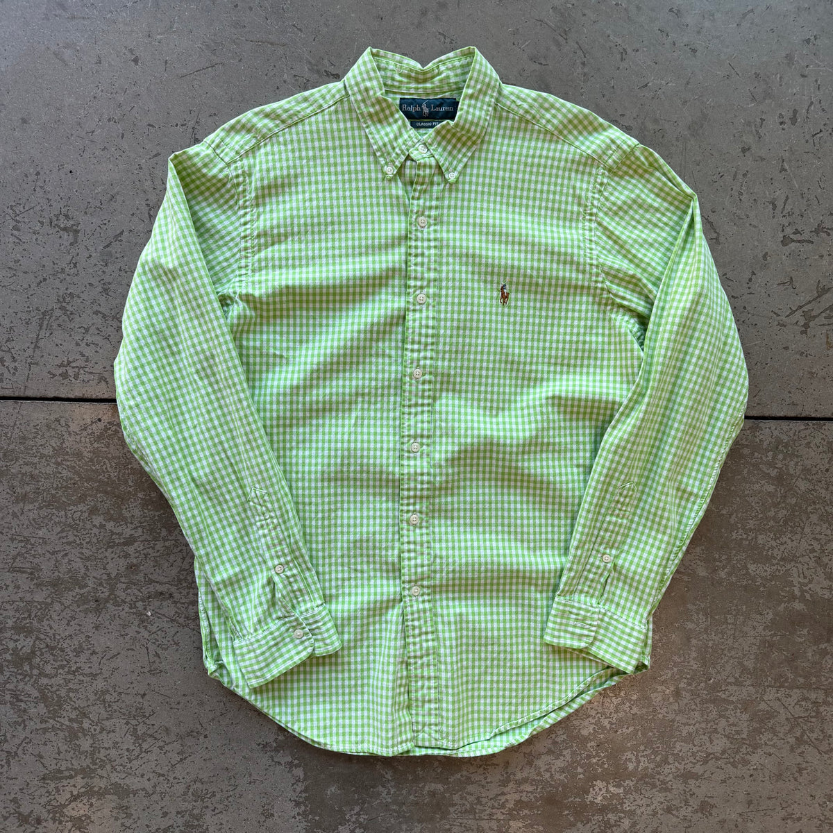 L 90s Green Striped Polo Button Up