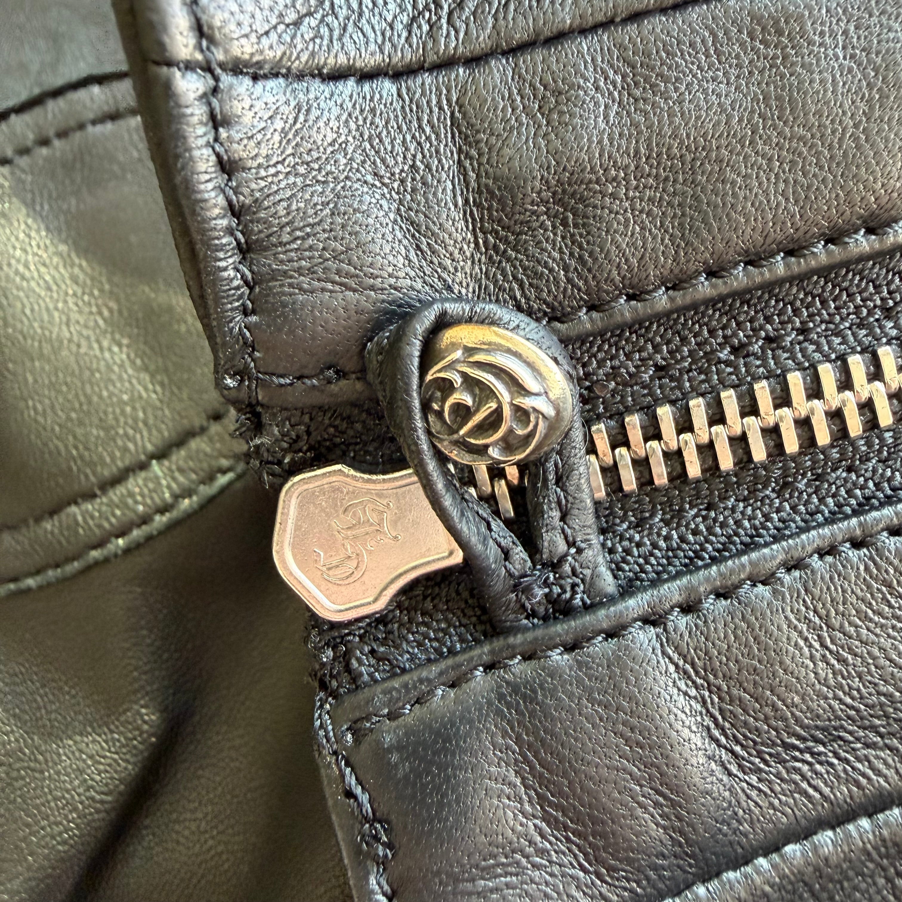 Chrome Hearts Leather Fleur Knee Dagger Zipper Pants