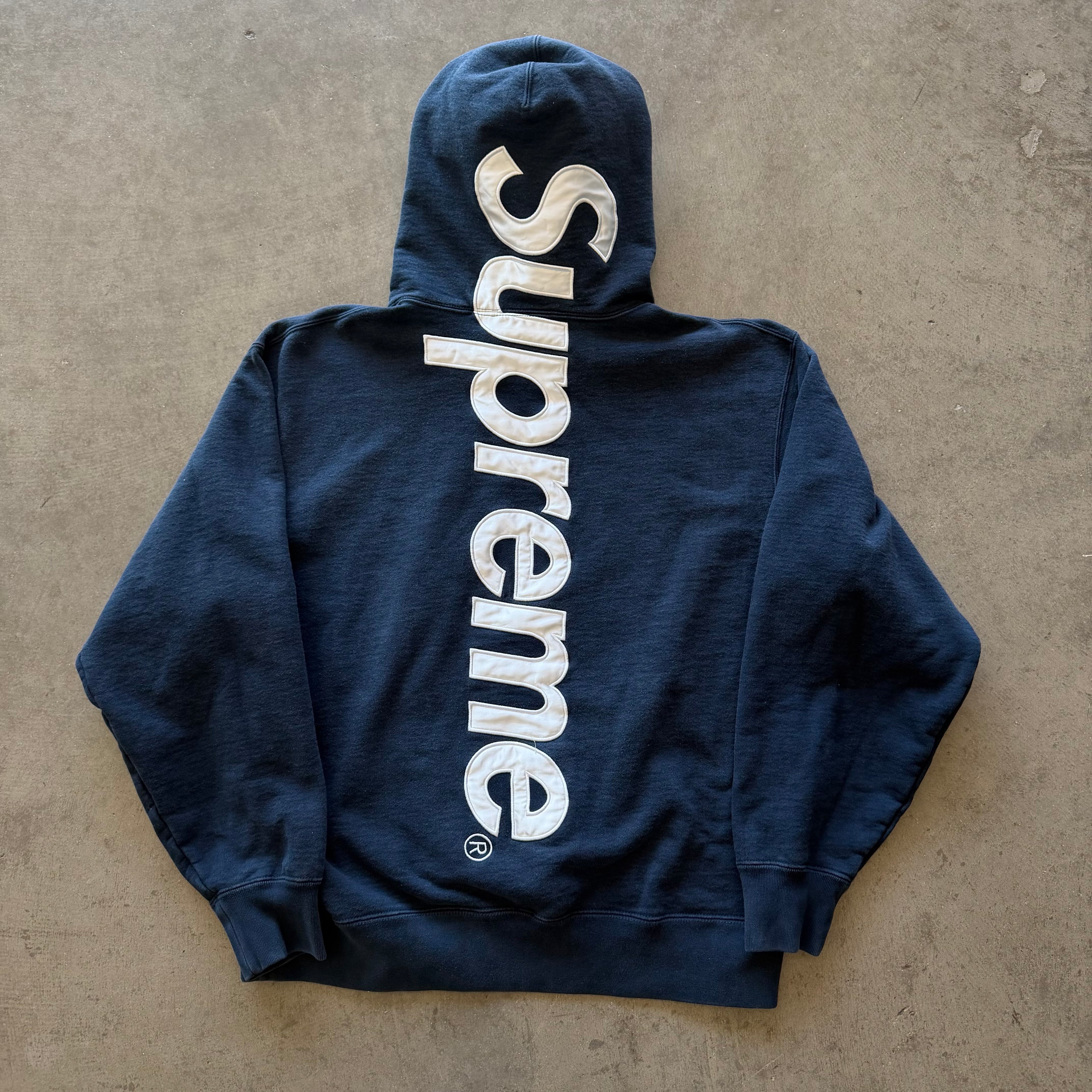 M Supreme Satin Appliqué Hoodie Navy
