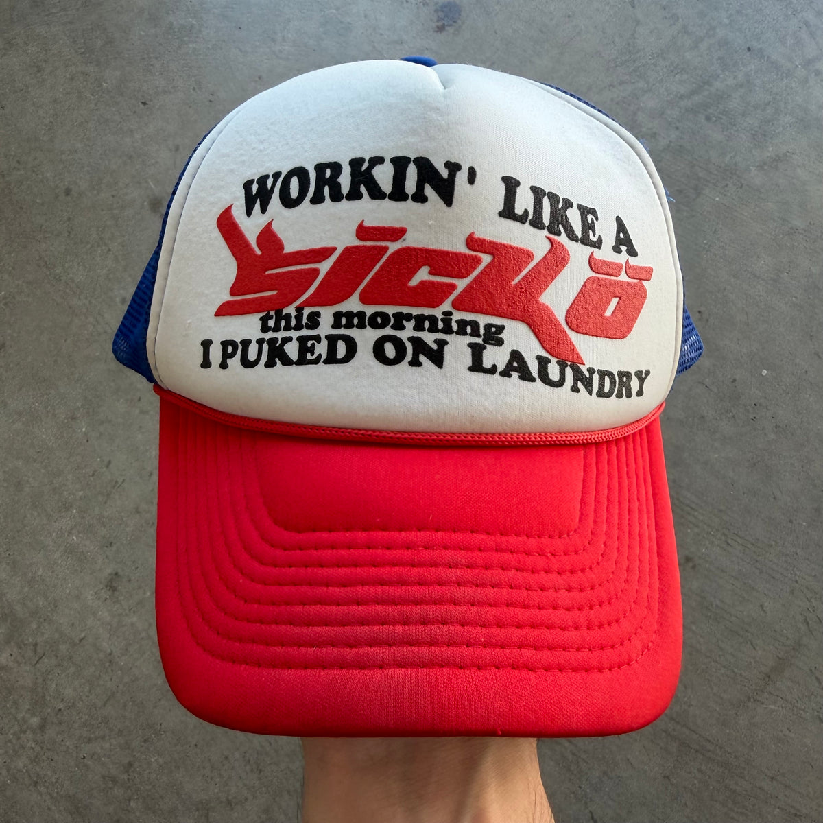 Sicko Puked On Laundry Trucker Blue Red