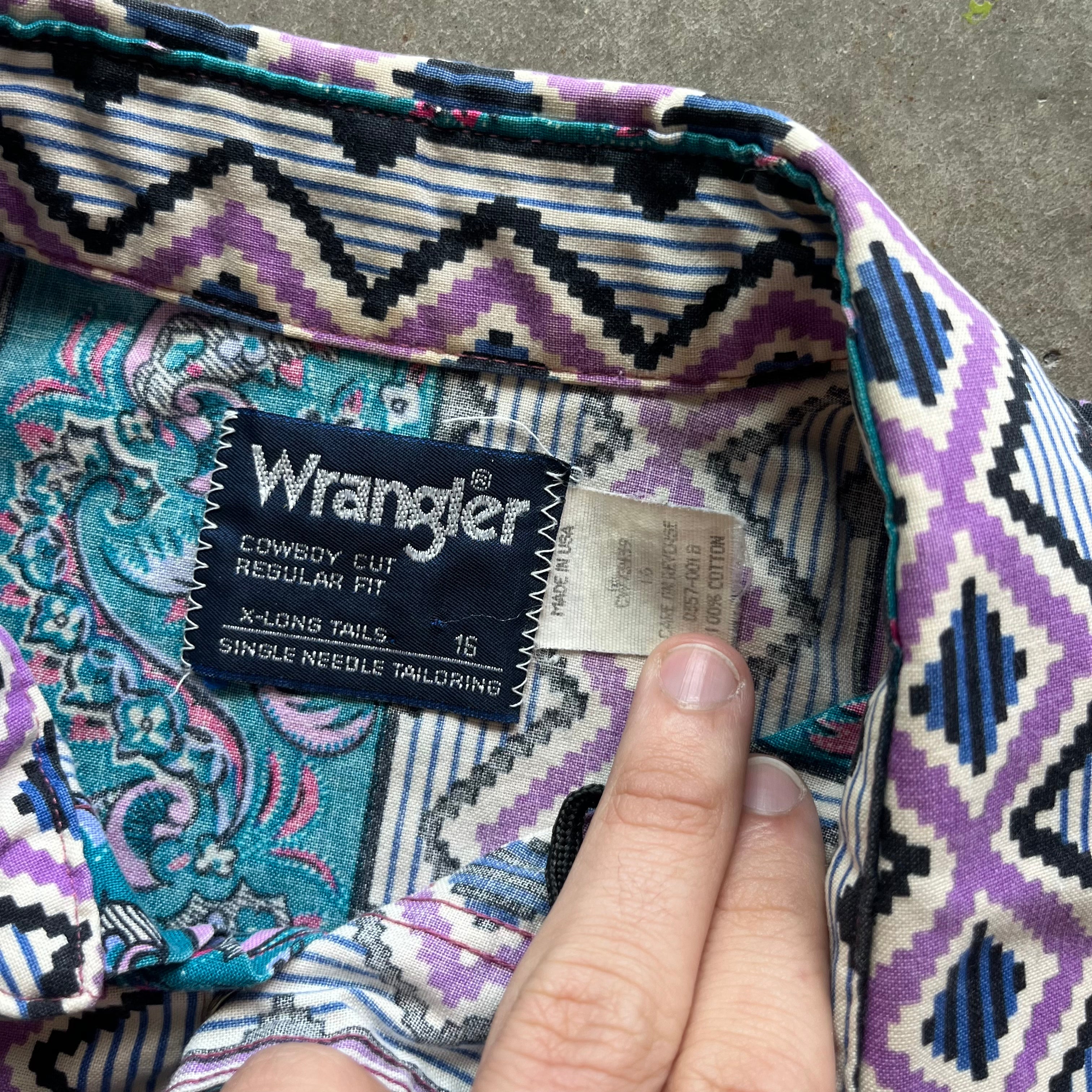 L 90s Abstract Wrangler Pearlsnap