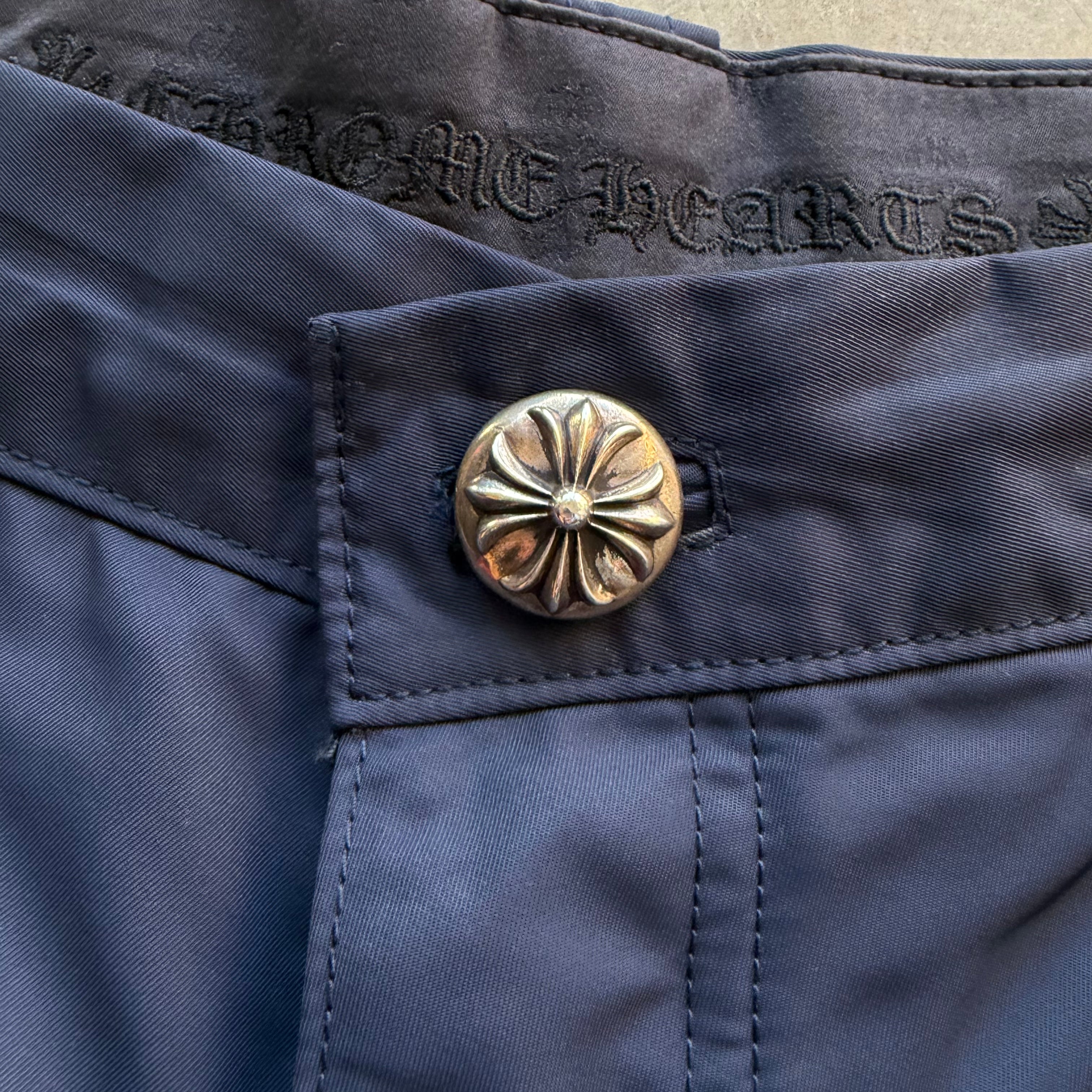 36x29 Chrome Hearts Leather Nylon Double Knees Navy