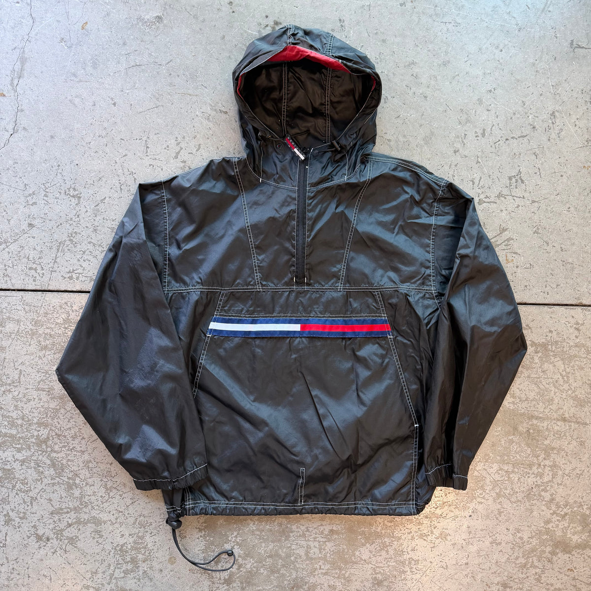 XL 00s Black Hooded Tommy Hilfiger Pullover
