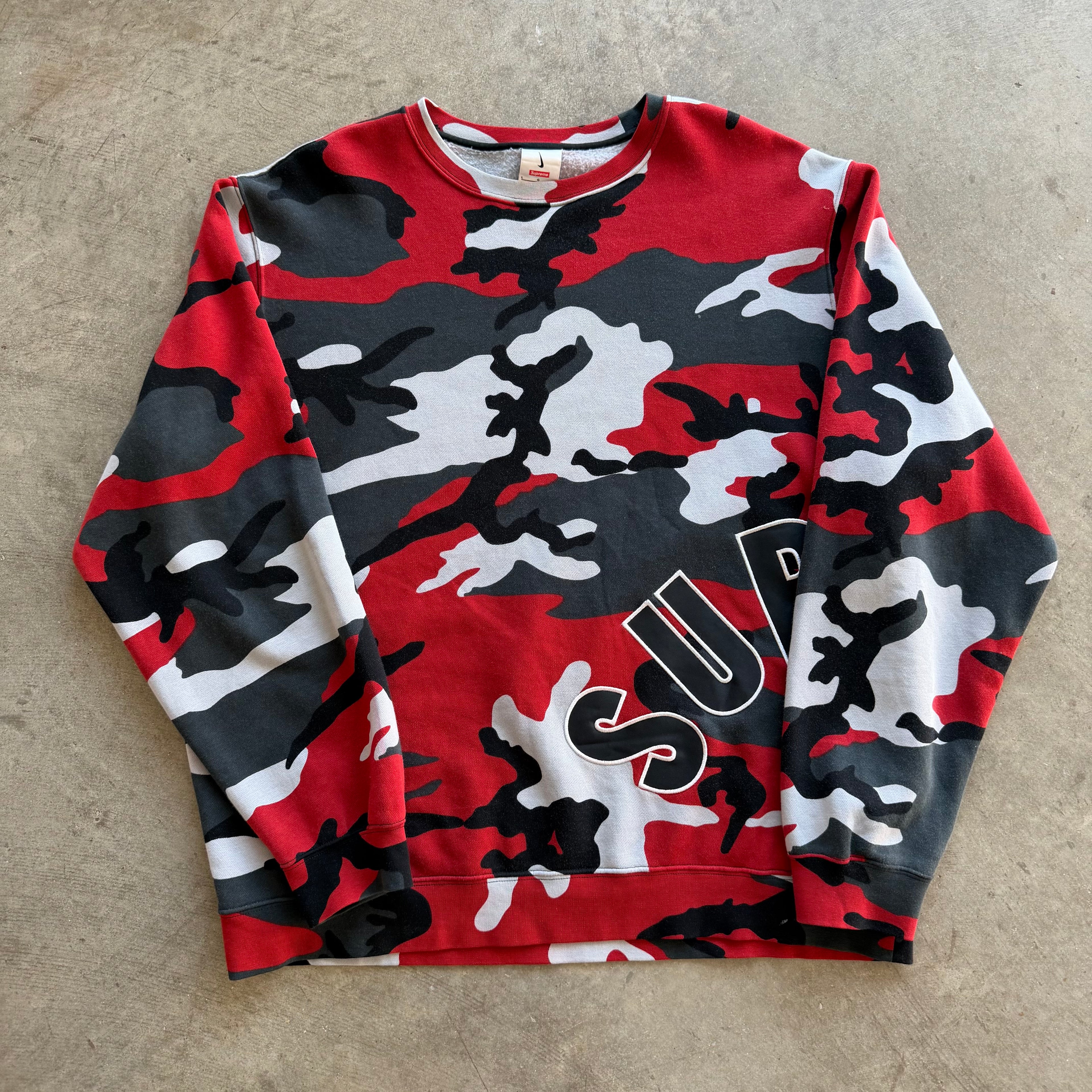 L Supreme x Nike Red Camo Crewneck