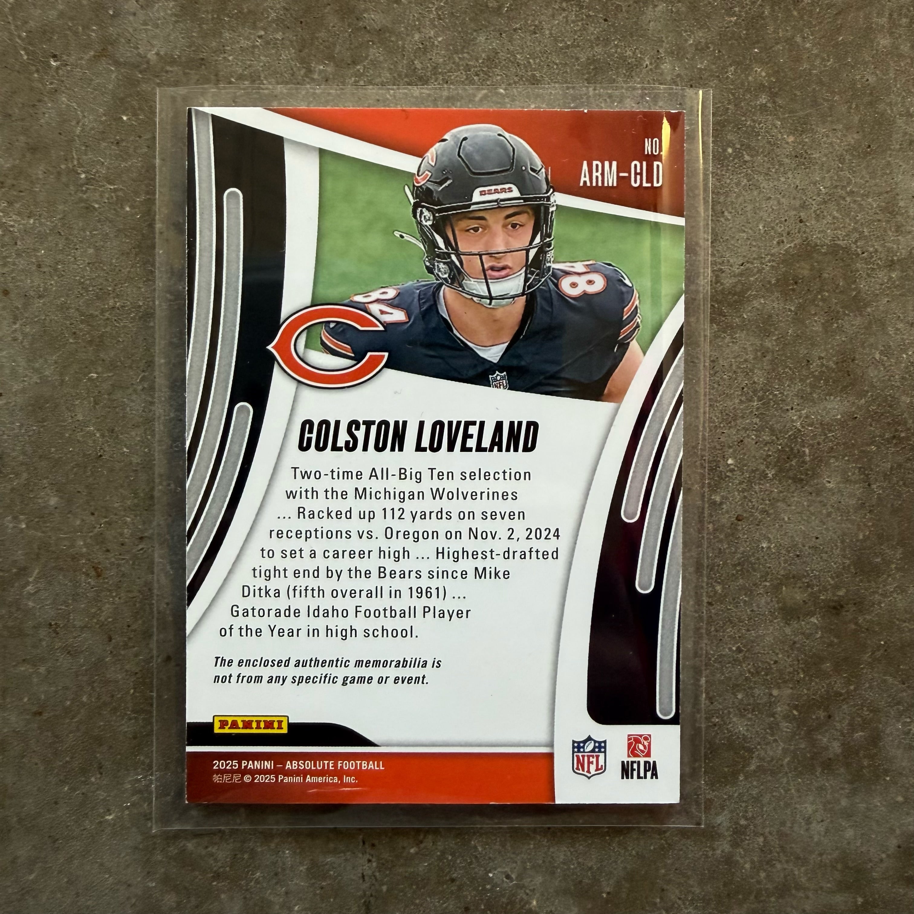 Colston Loveland 2025 Rookie Patch Panini Absolute Football