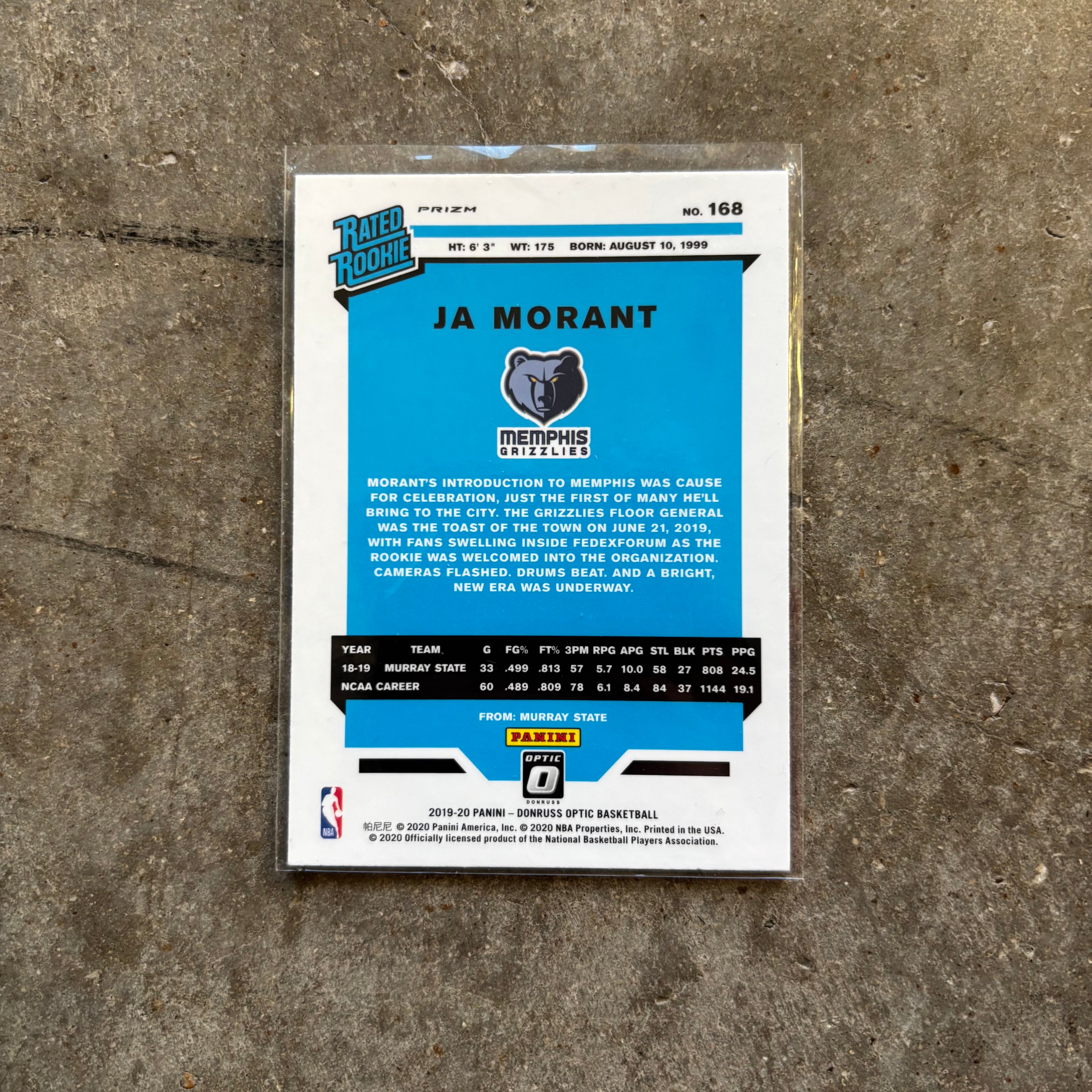 Ja Morant 2019 Panini Donruss Optic Rated Rookie Blue Velocity
