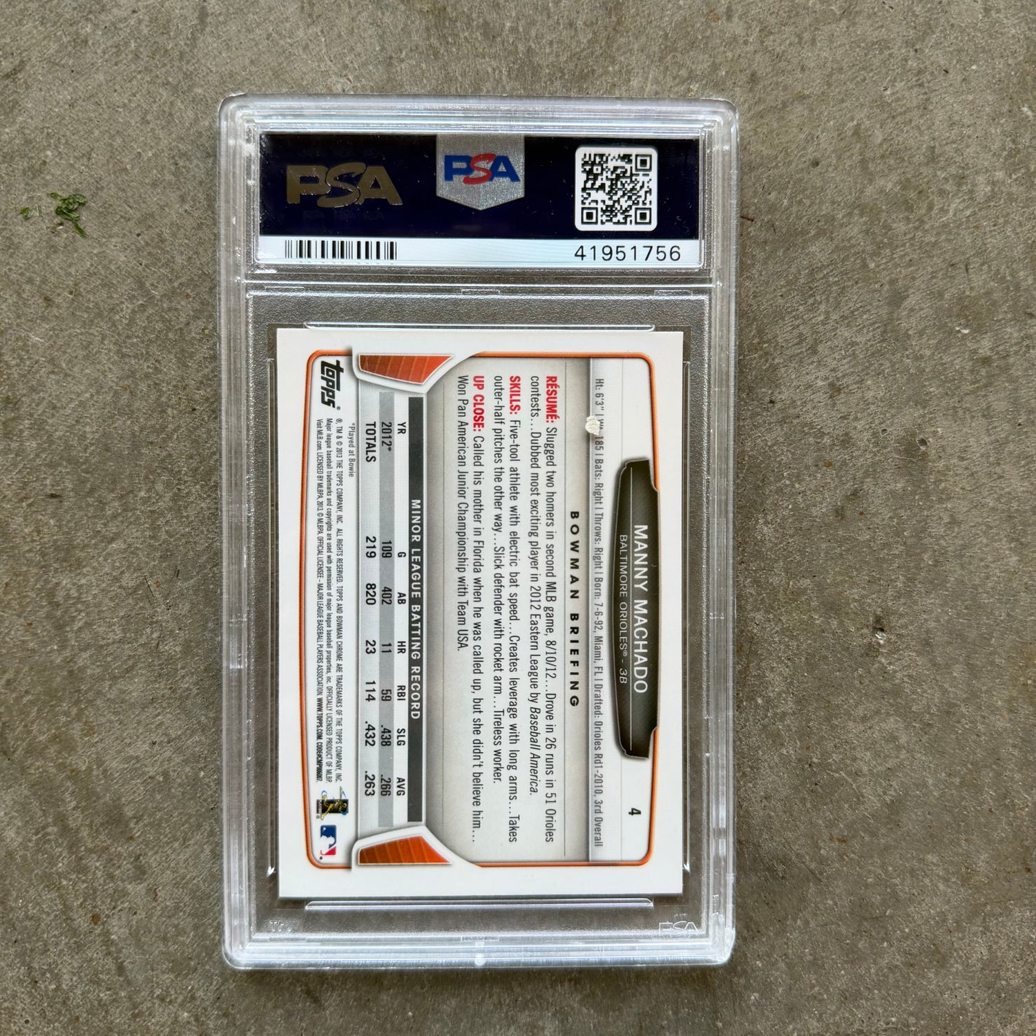 Manny Machado 2013 Bowman Chrome Rookie PSA 9