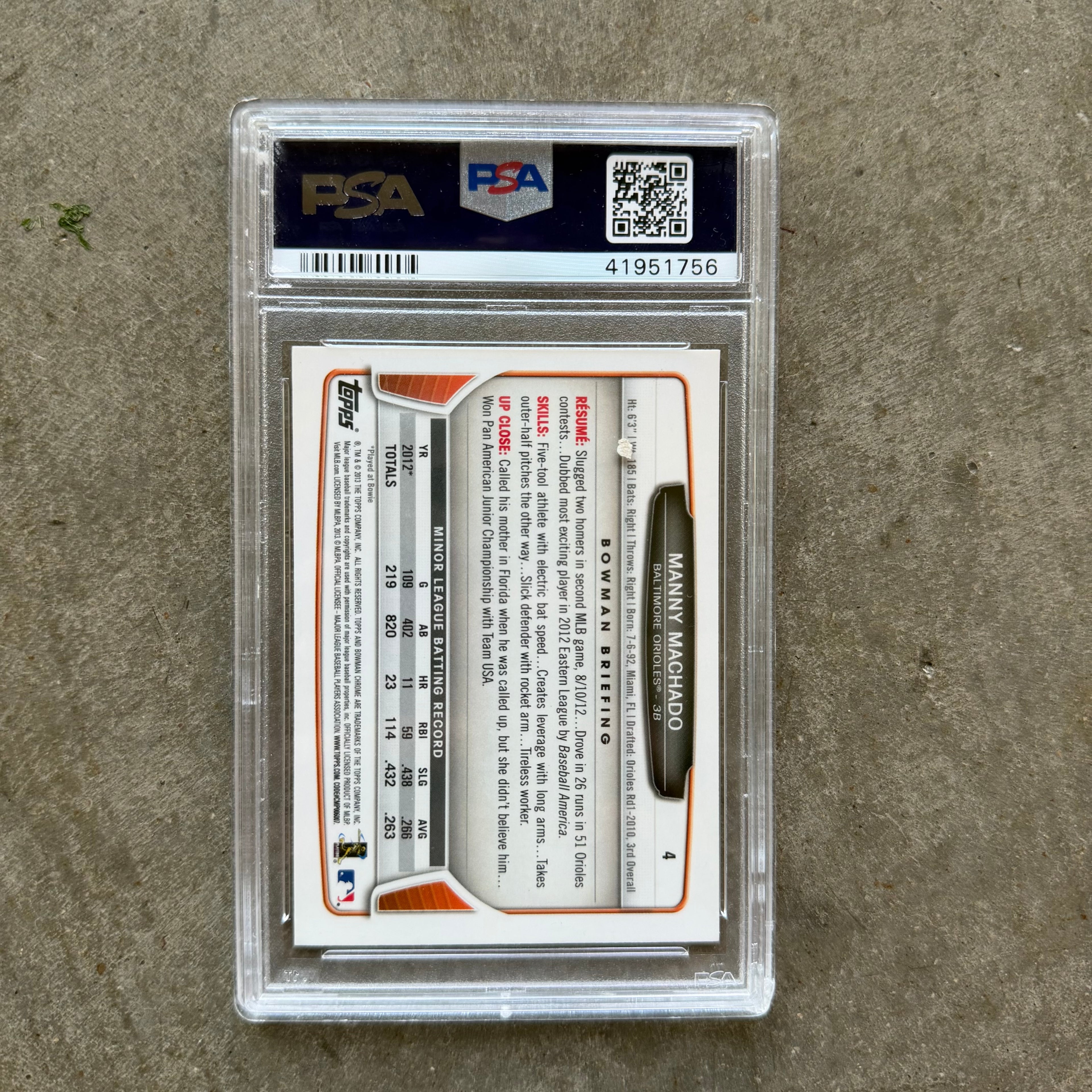 Manny Machado 2013 Bowman Chrome Rookie PSA 9