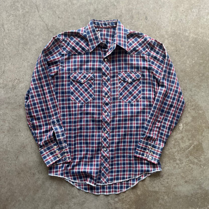 L 1980s Plaid Wrangler Pearl Snap
