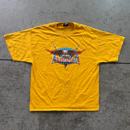 XL 00s Yellow Dallas Harley Tee