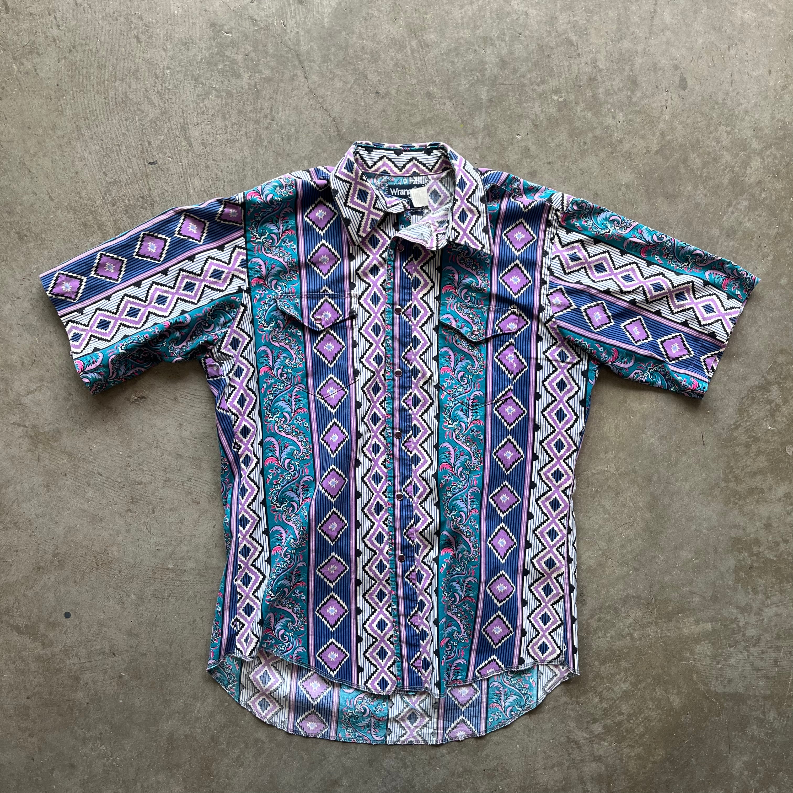 L 90s Abstract Wrangler Pearlsnap