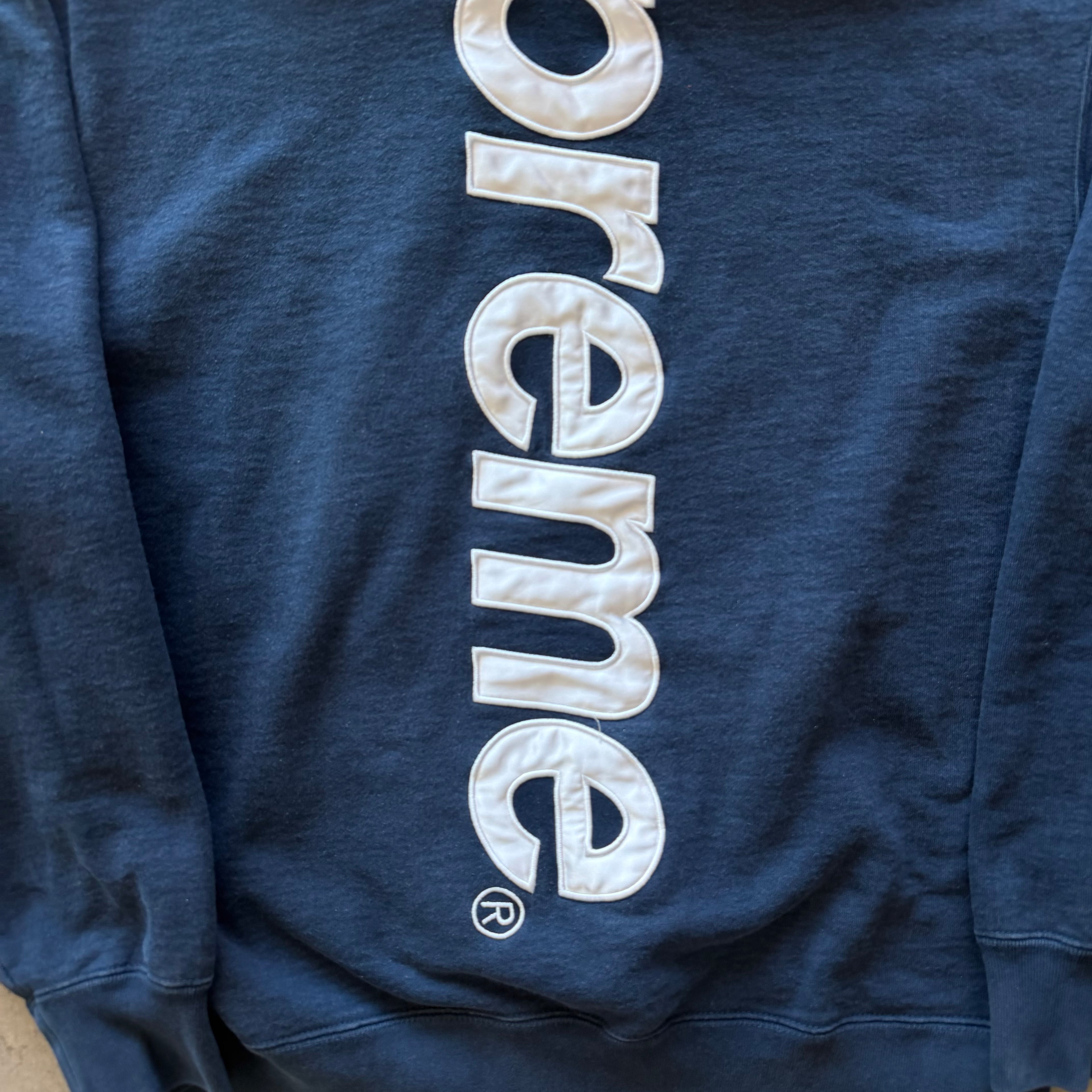 M Supreme Satin Appliqué Hoodie Navy