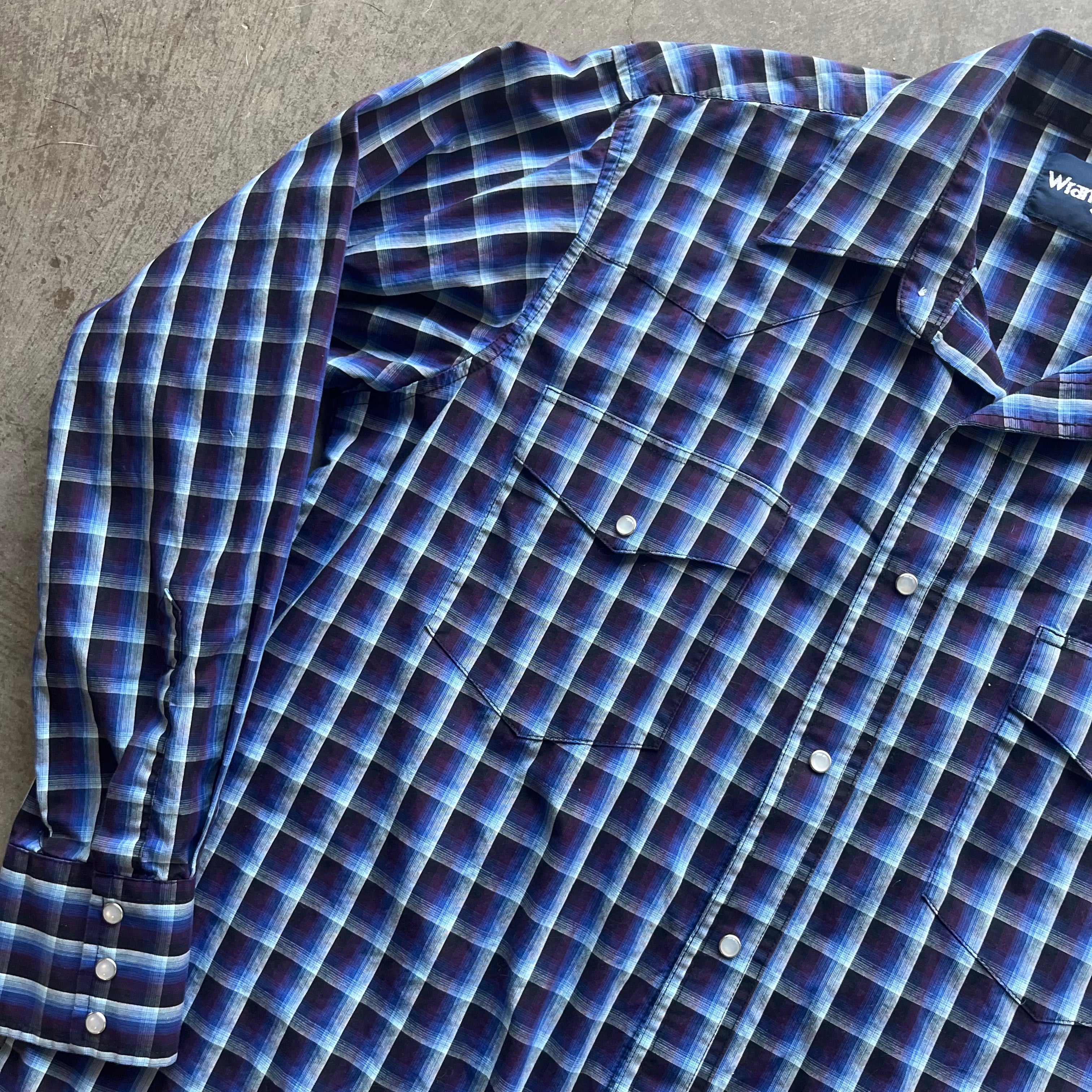 L 1990s Plaid Wrangler Pearl Snap