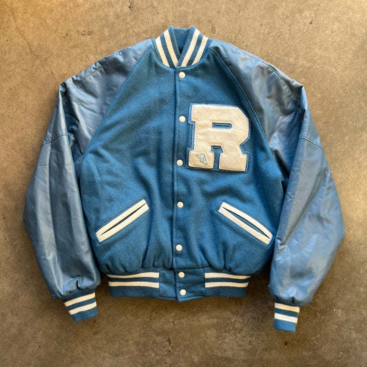 L 90s Baby Blue Letterman Jacket