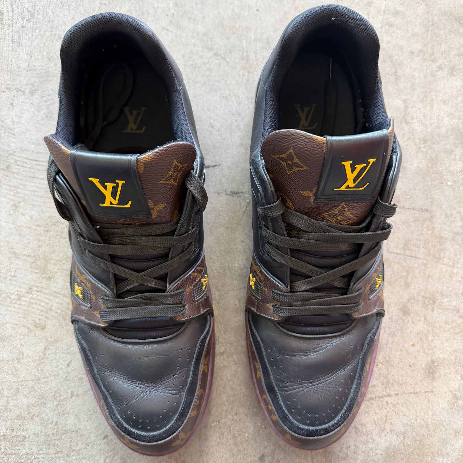 12.5 Used Louis Vuitton Trainer Brown Monogram Yellow Purple