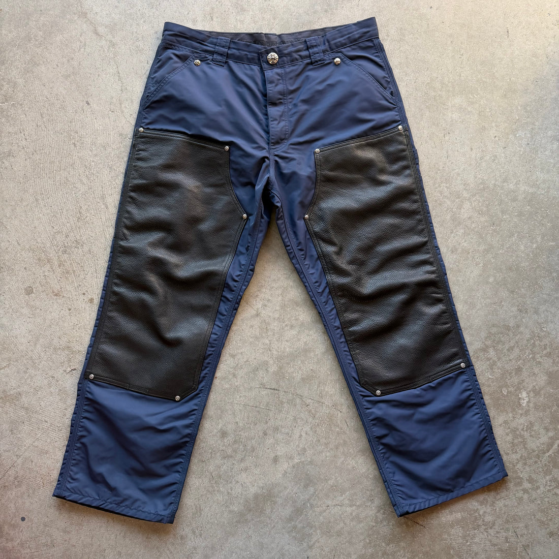 36x29 Chrome Hearts Leather Nylon Double Knees Navy