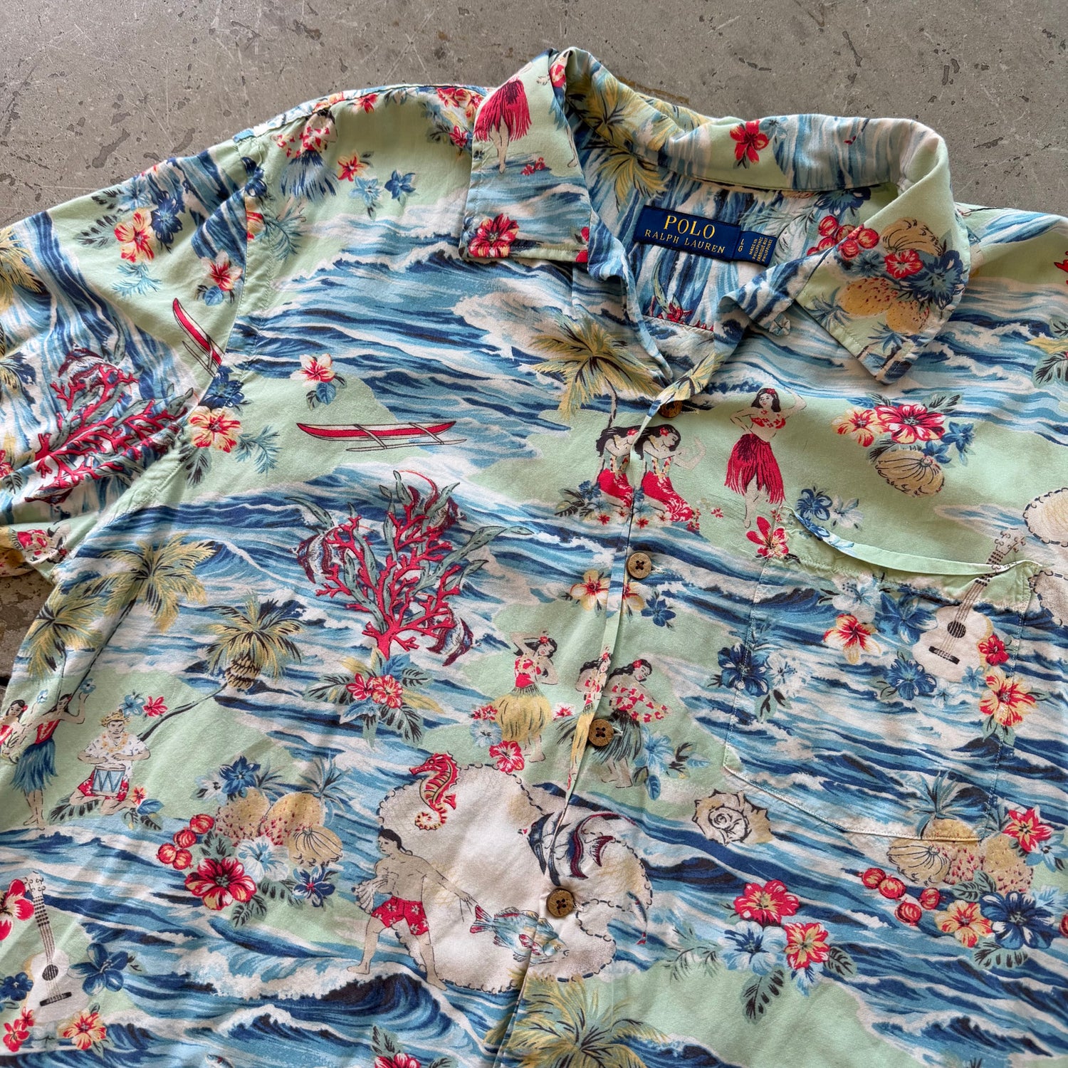 L 00s Polo Ralph Lauren Hula Girl Button Up