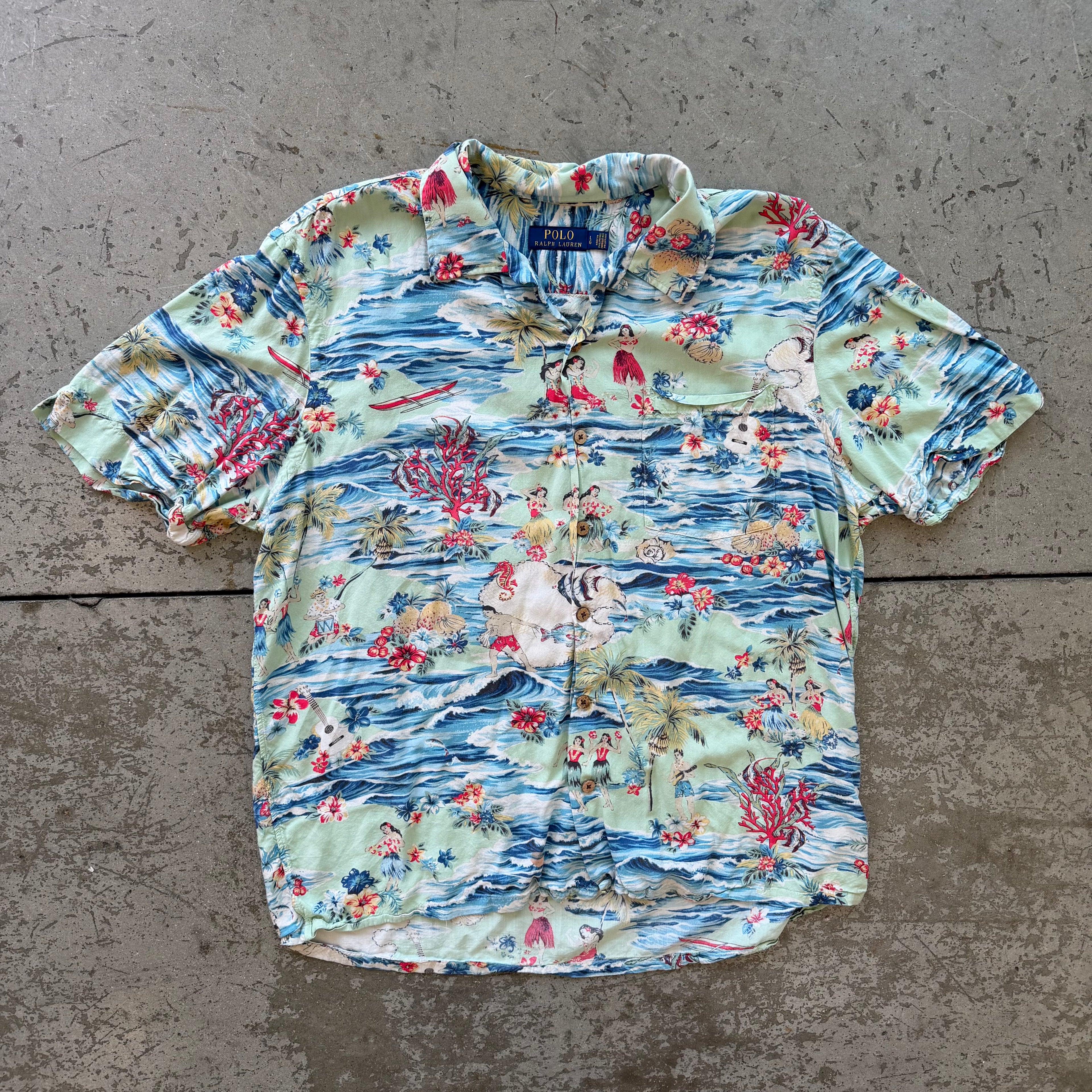 L 00s Polo Ralph Lauren Hula Girl Button Up