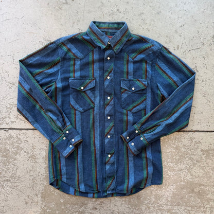 M 90s Blue/Green Wrangler Pearl Snap