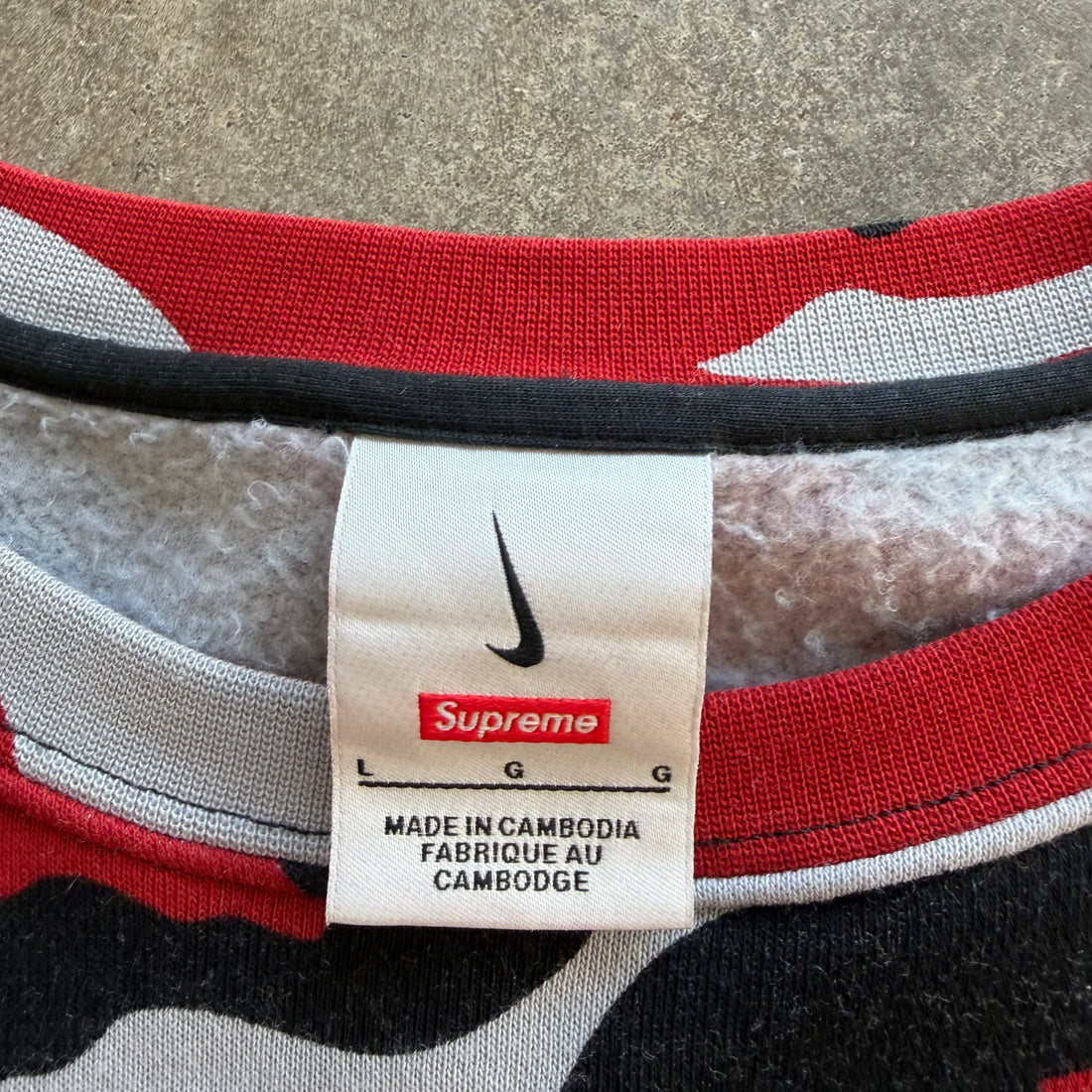 L Supreme x Nike Red Camo Crewneck