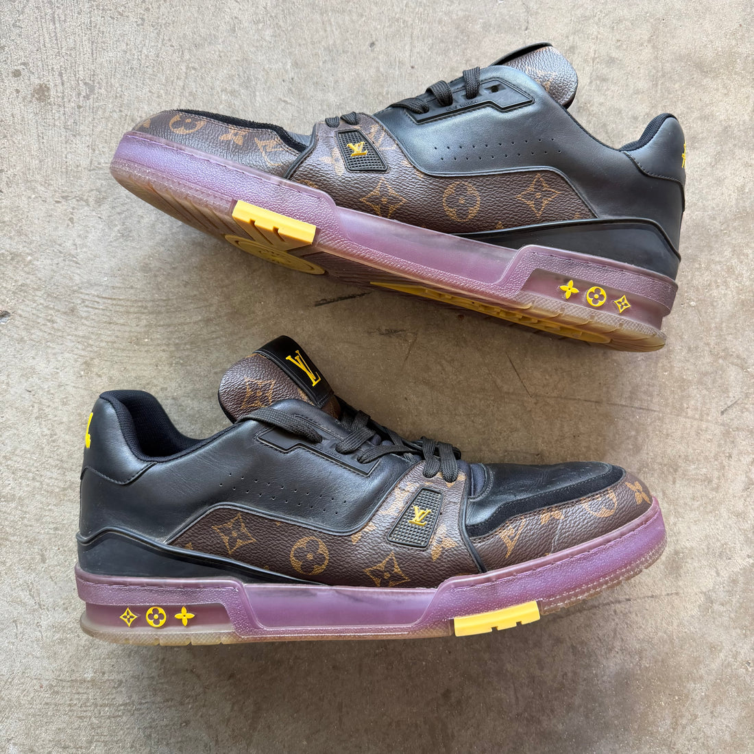 12.5 Used Louis Vuitton Trainer Brown Monogram Yellow Purple