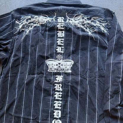 L Y2K Carbon Black Button Up