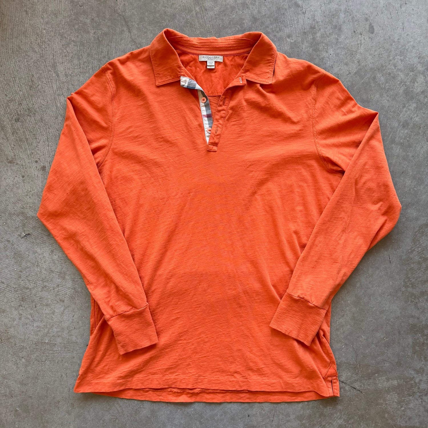XL Orange Burberry Brit Longsleeve Polo
