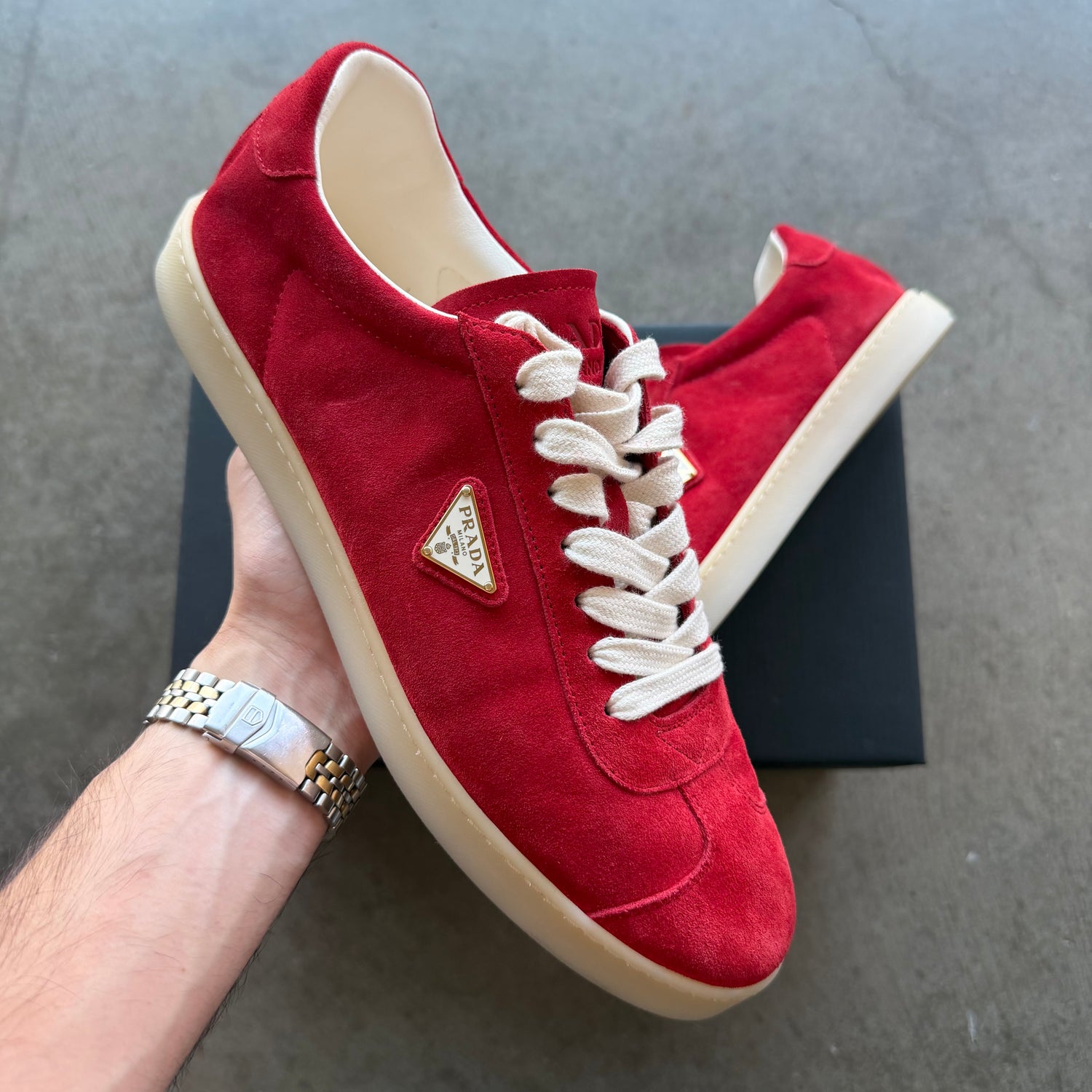 11 Prada Lane Sneaker Red Suede