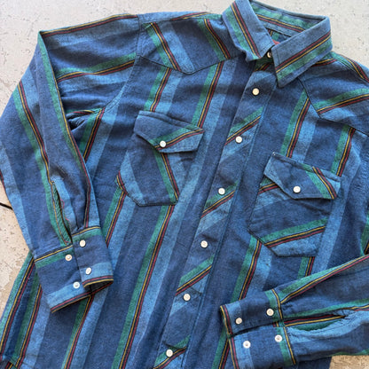 M 90s Blue/Green Wrangler Pearl Snap