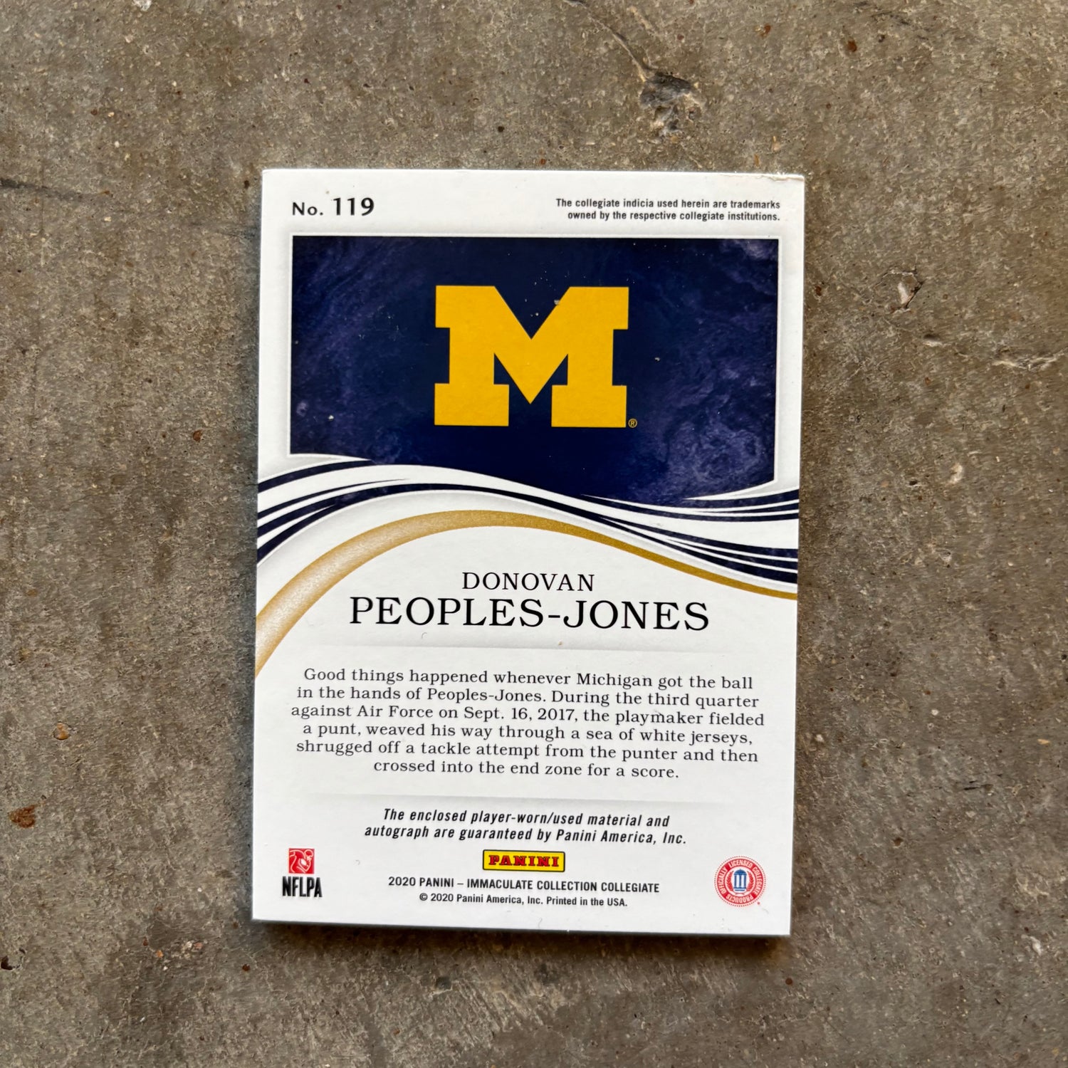 Donovan Peoples-Jones 2020 Panini Immaculate Collegiate Patch Autograph /10