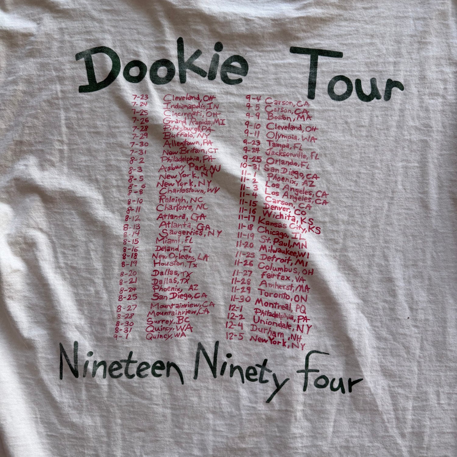XL 94 Green Day Dookie Tour Tee White