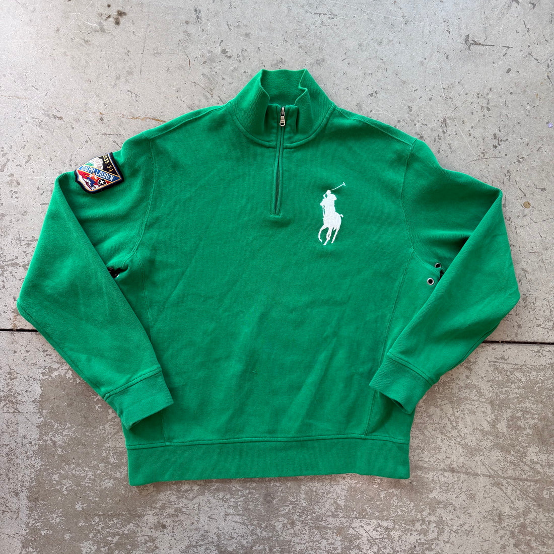 L 90s Green Polo Quarter Zip