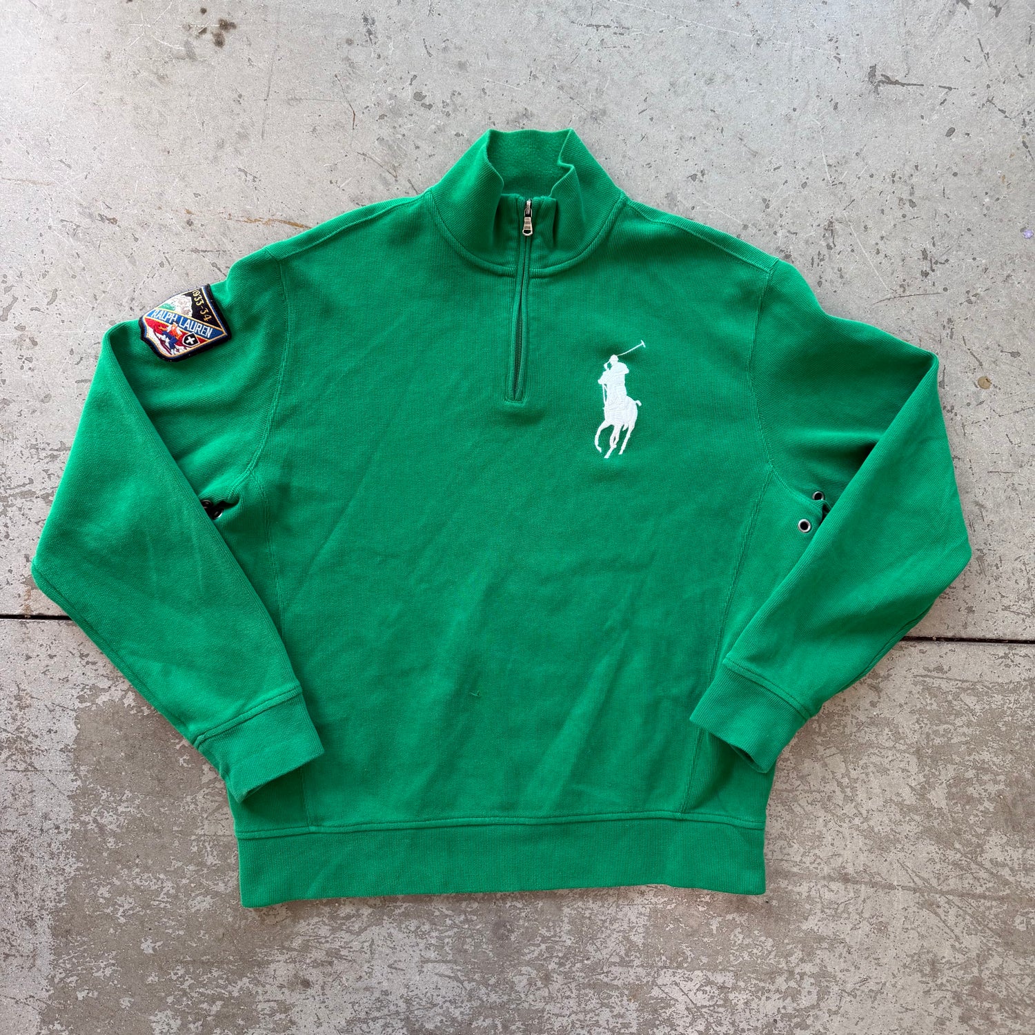 L 90s Green Polo Quarter Zip