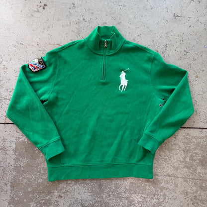 L 90s Green Polo Quarter Zip