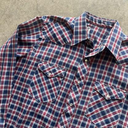 L 1980s Plaid Wrangler Pearl Snap