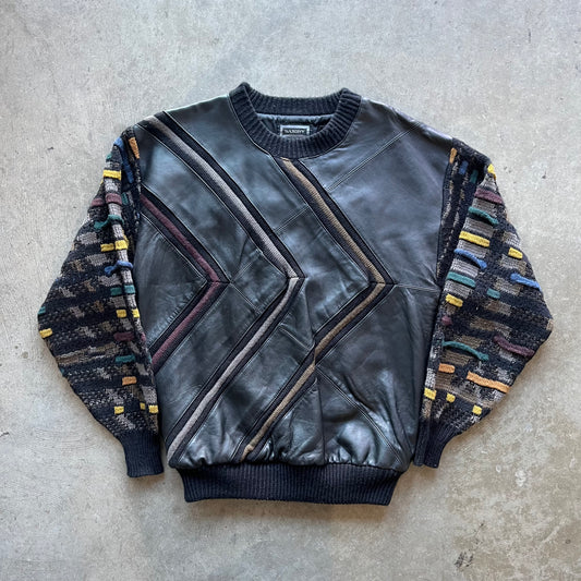 L 90s Leather Knit Sweater