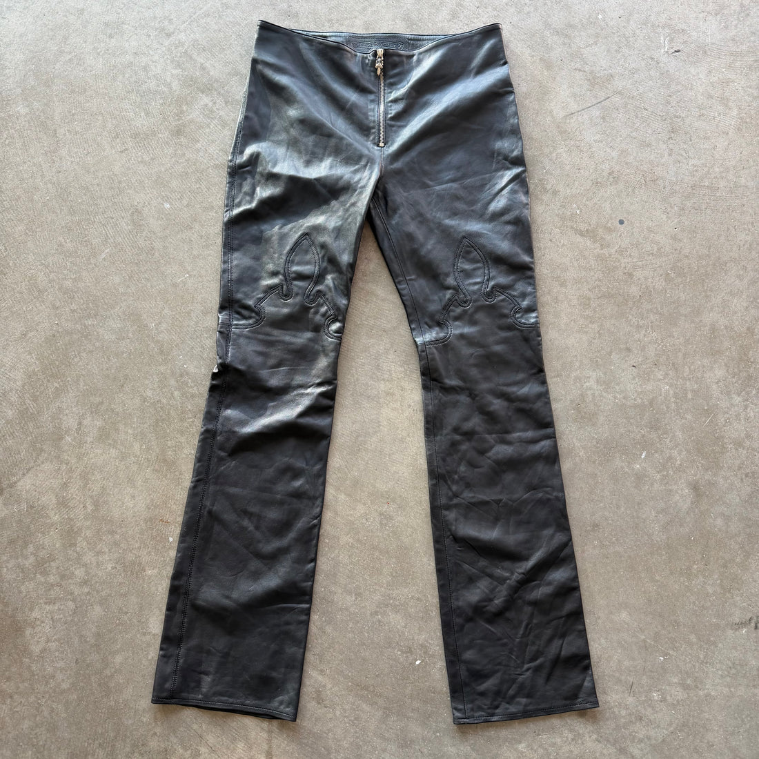 Chrome Hearts Leather Fleur Knee Dagger Zipper Pants