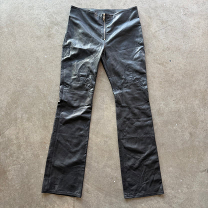 Chrome Hearts Leather Fleur Knee Dagger Zipper Pants