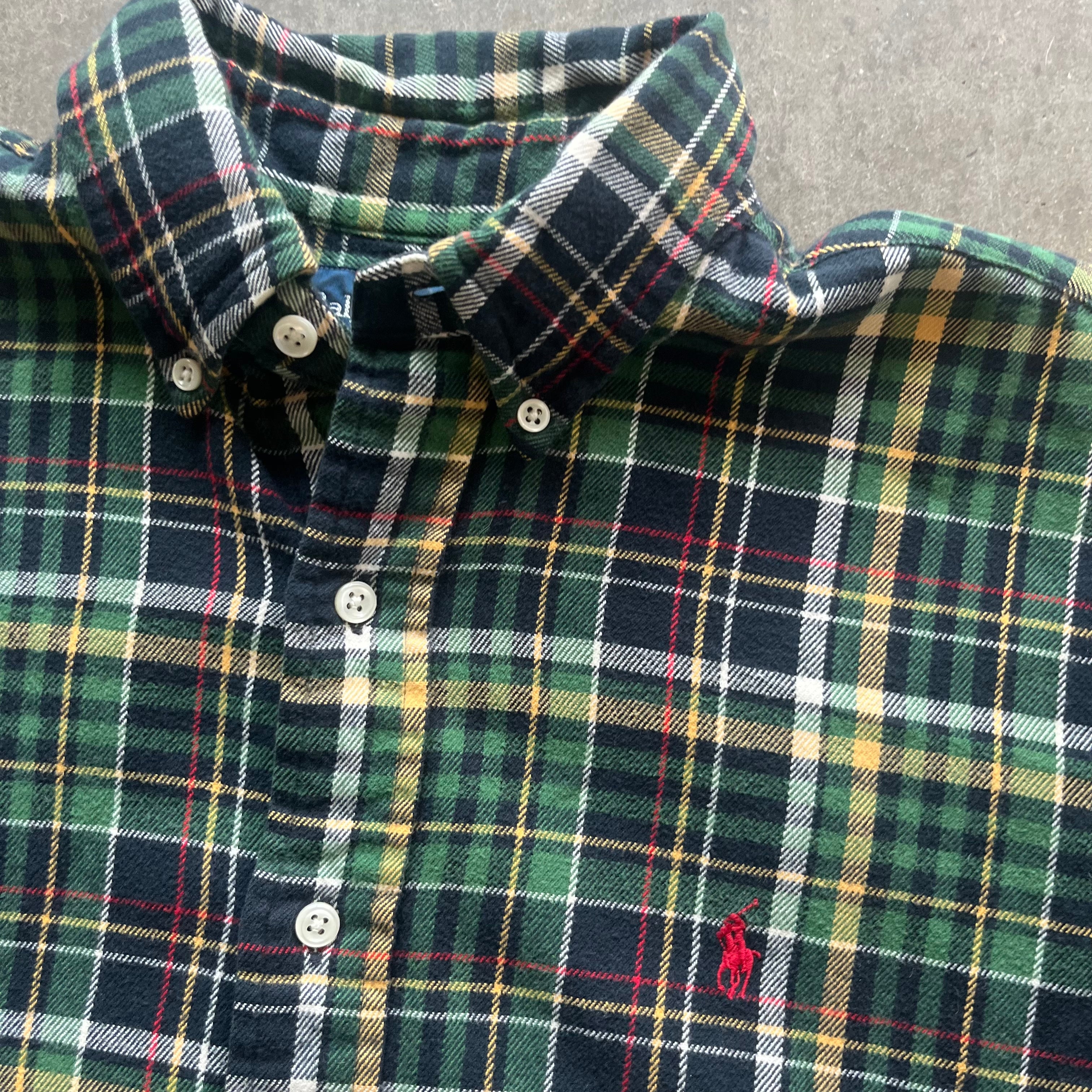 M Green Plaid Polo Button Up