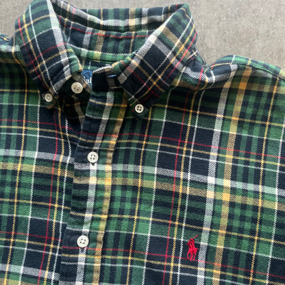 M Green Plaid Polo Button Up