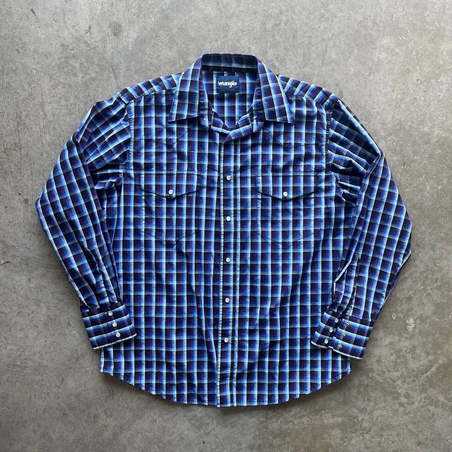 L 1990s Plaid Wrangler Pearl Snap